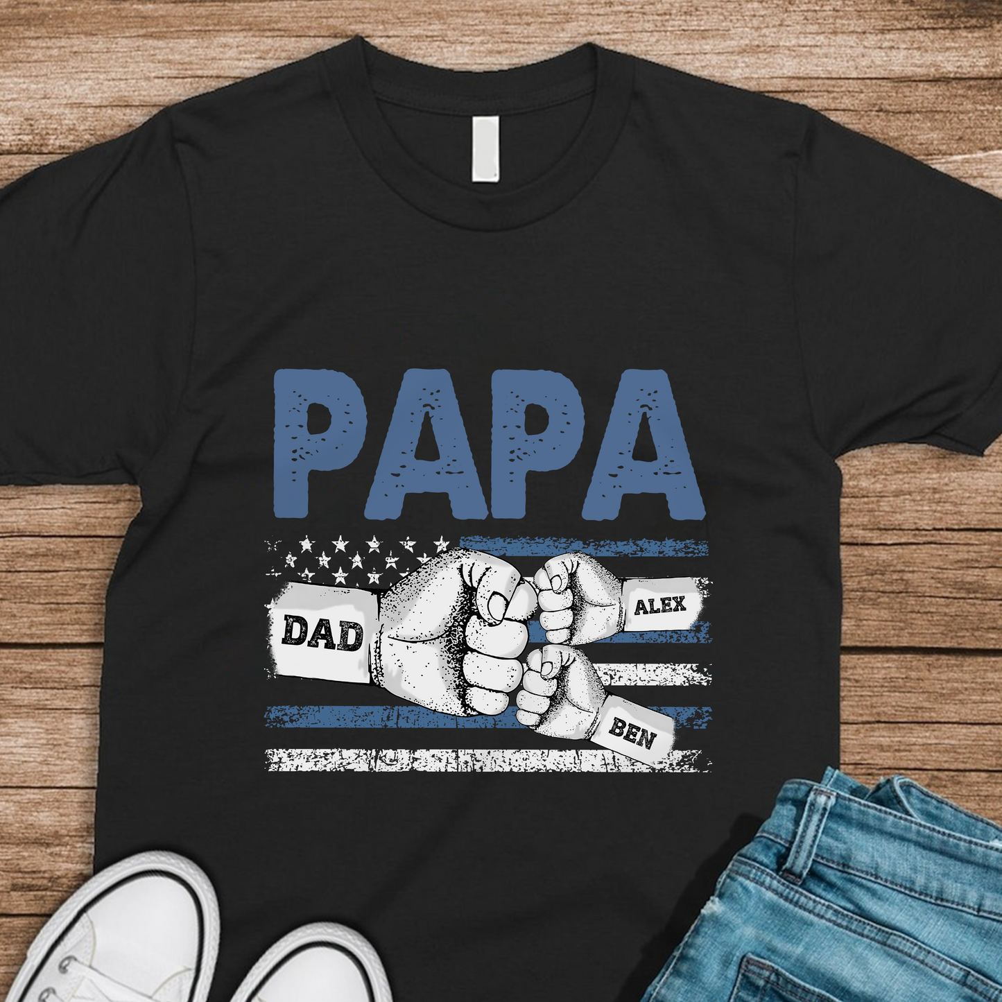 Custom Name Dad With Kids Hand-in-Hand Dark Shirt ¨C Personalized Father¡¯s Day Gift LM32 899613
