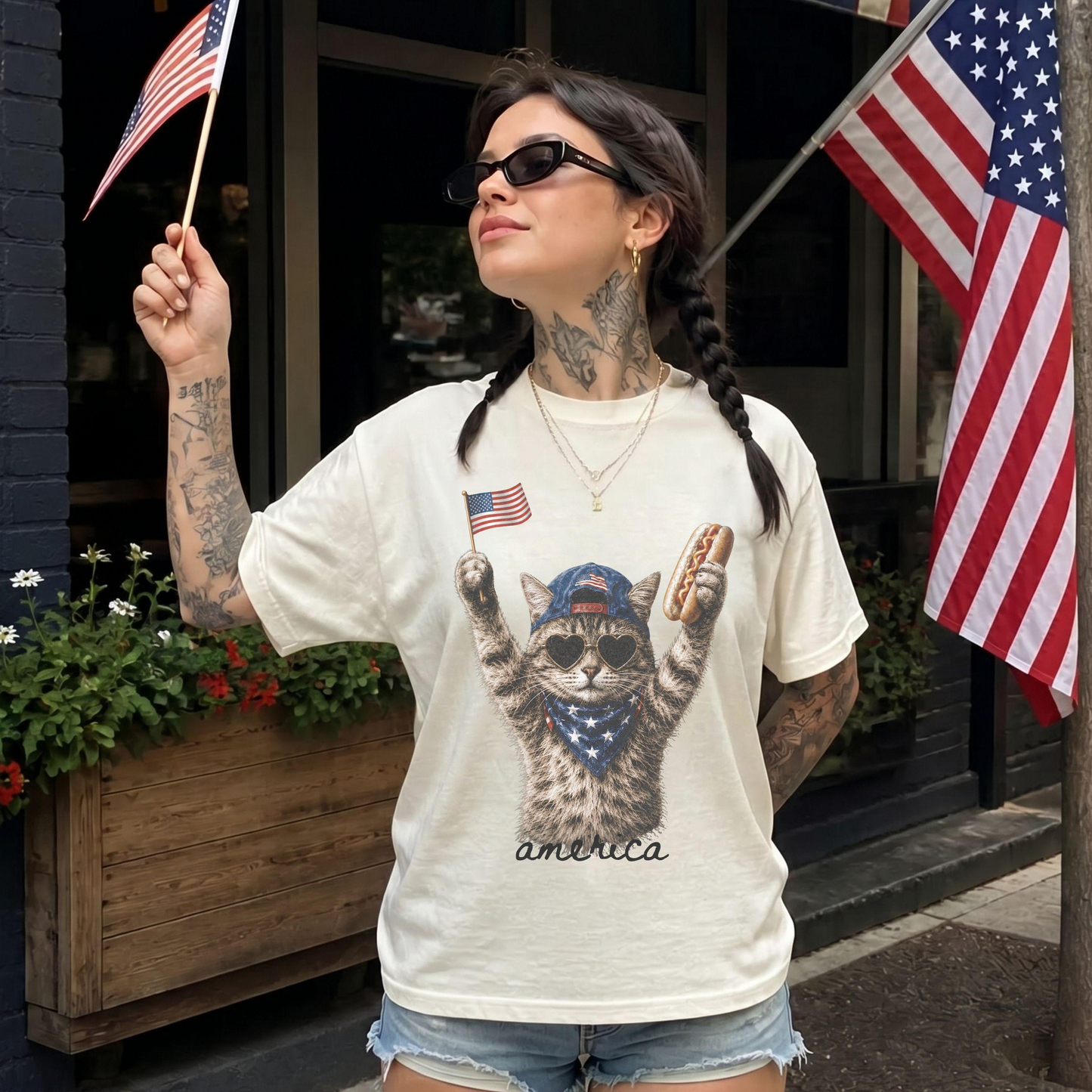 Custom Cat Photo Patriotic 4th Of July Cat Comfort Colors Shirt Cat Lover Gift CH07 911892