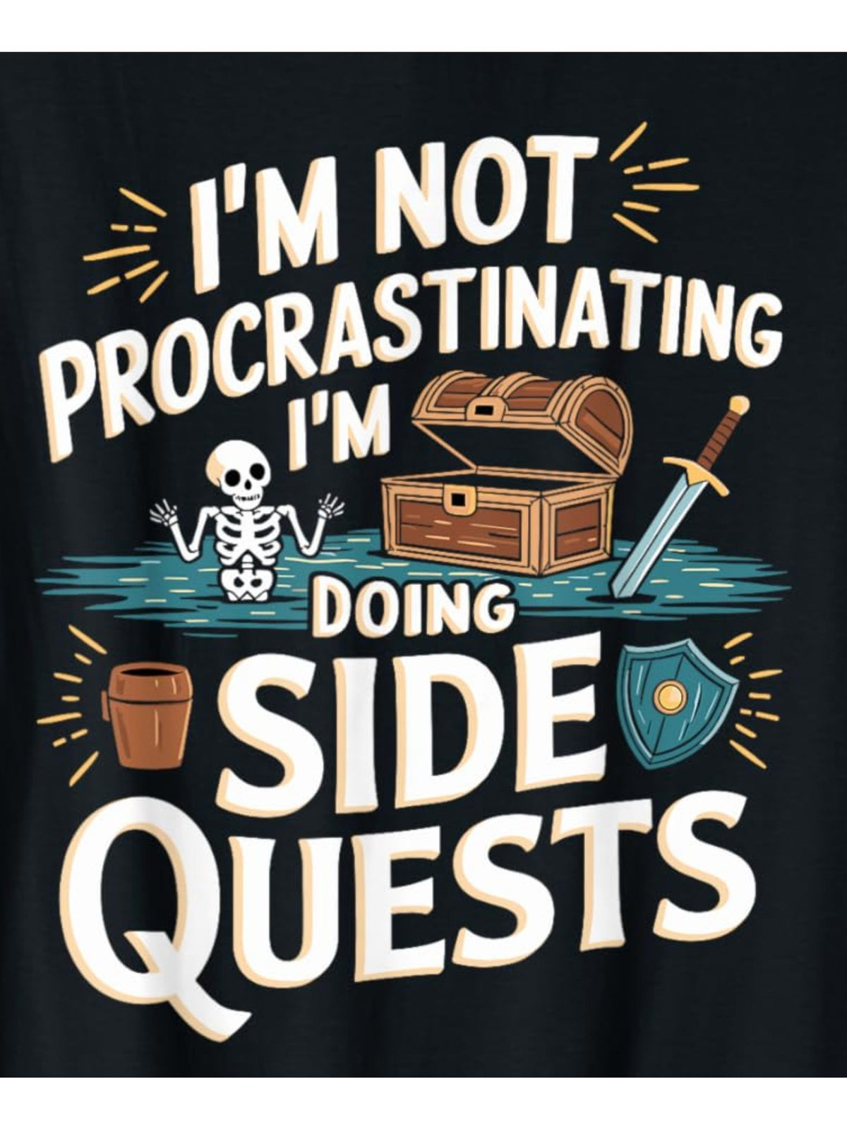 I'm Not Procrastinating I'm Doing Side Quests Retro Trendy Printed T-shirt, Men's Casual and Comfortable T-shirt Summer, Men's Short-sleeved Top for Everyday Activities Birthday Gift to Men
