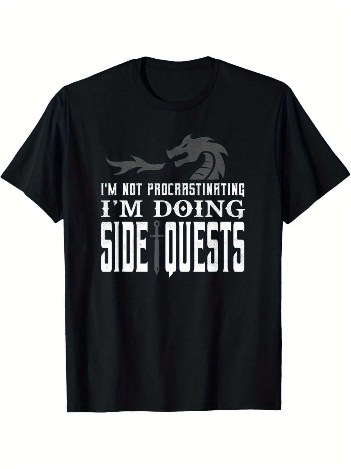 Men's Retro 'I'm Not Procrastinating, I'm Doing Side Quests' Printed T-Shirt - 100% Cotton, Comfortable Short-Sleeved Top for Daily Wear and Birthday Gift, Summer, Casual, Everyday Activities