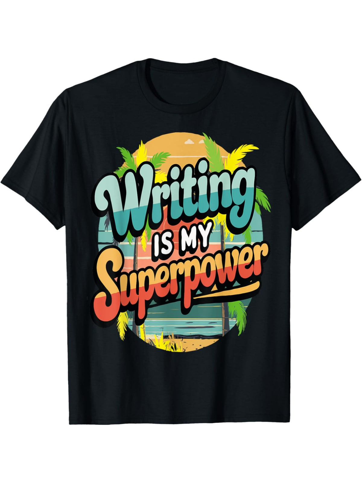 Men's Cotton Crew Neck T-Shirt, Casual Style, Regular Fit, with "Writing is My Superpower" Print, for Summer Knit Fabric Tee, T Shirt