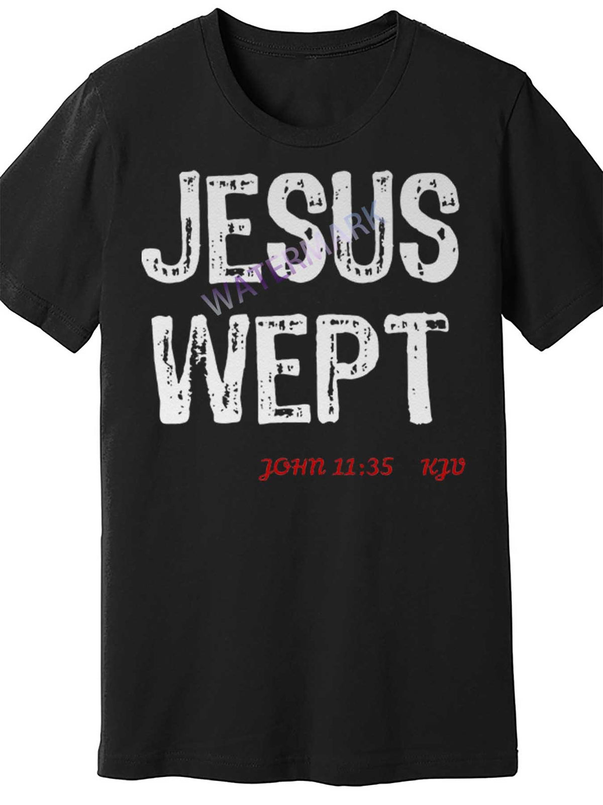 Men's Black Cotton Short Sleeve T-Shirt - "Jesus Wept" Scripture Design, Casual Crew Neck, John 11:35 Verse, Comfortable & Breathable Fabric, Casual Attire