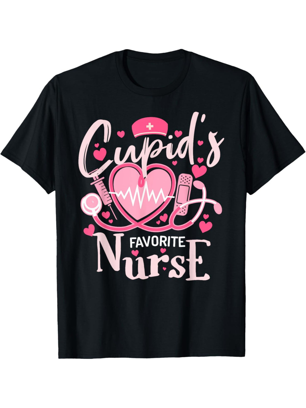 Cupid's Favorite Nurse" Funny Valentine's Day Men's T-Shirt - Soft Cotton, Casual & Comfortable Summer Tee with Retro Print, Perfect for Casual Attire & Gifts
