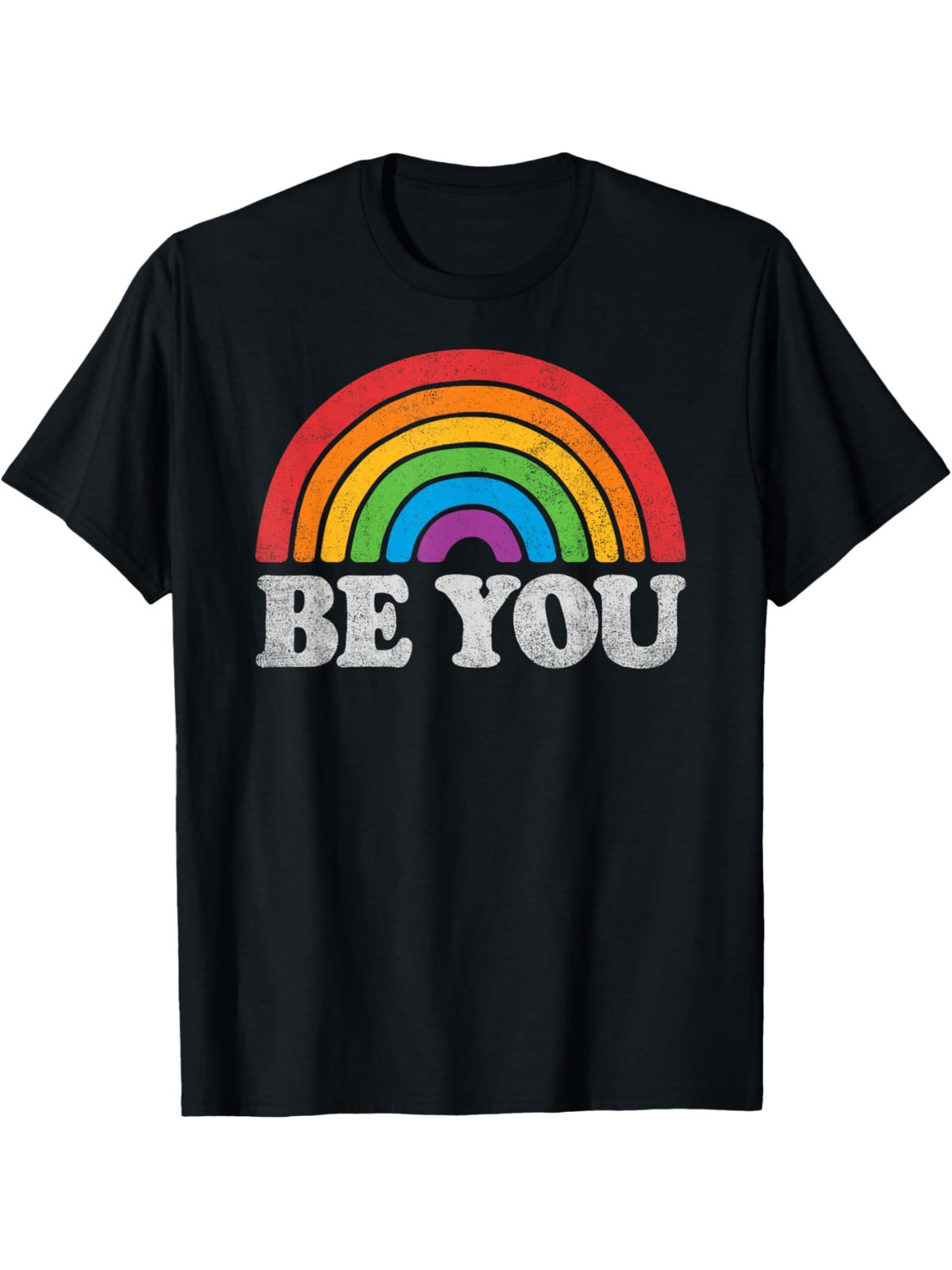 Be You" Rainbow Humor Vintage Print Men's T-Shirt - Soft, Comfortable Cotton, Casual Summer Tee for Casual Attire & Birthday Gift, Short-sleeved Top, Activities