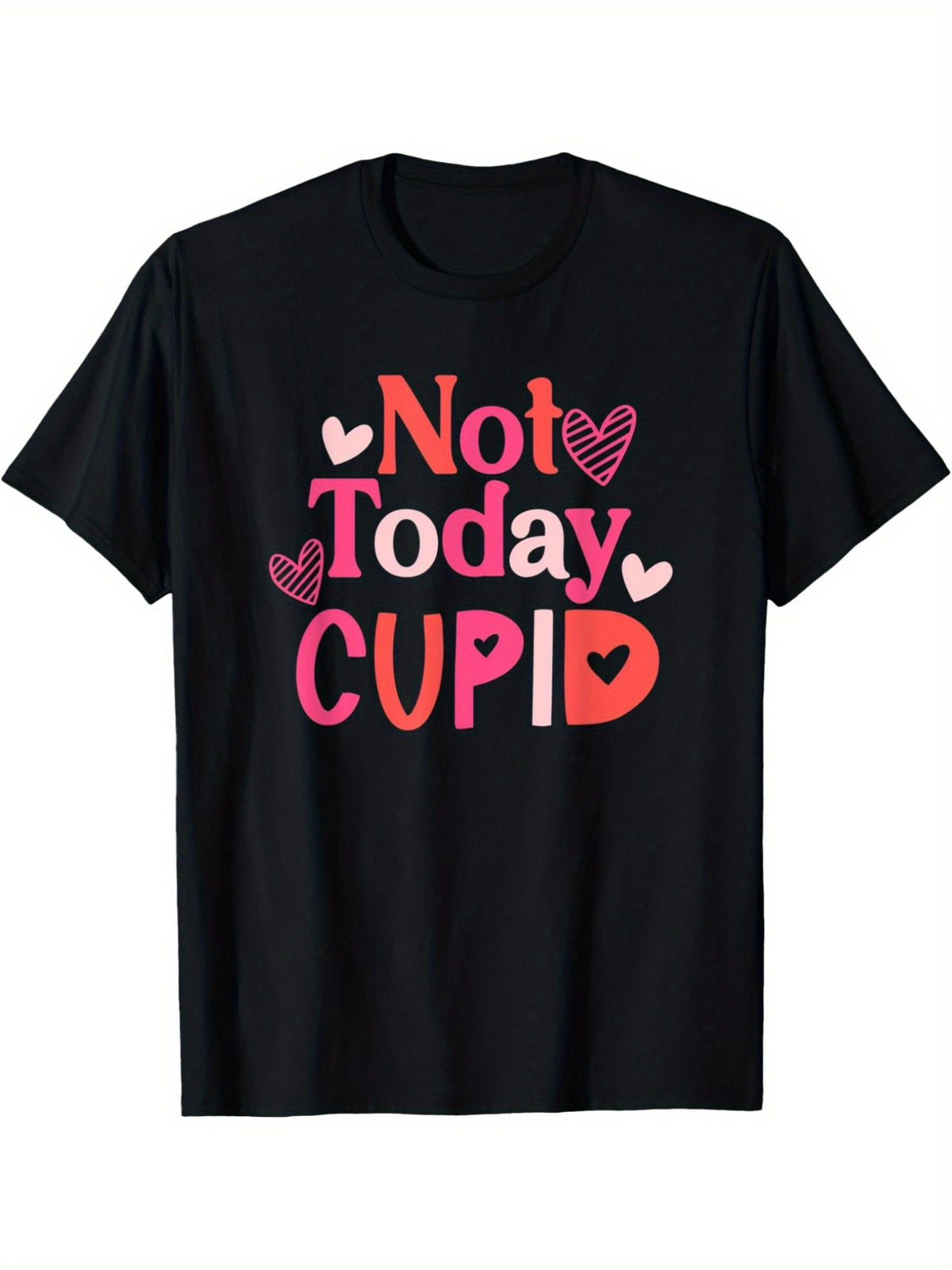 Soft Feel| Men's 'Not Today Cupid' Funny Valentine's Day T-Shirt - 100% Cotton, Comfortable & Casual Short-Sleeve Tee with Pink Hearts Design, Ideal for Casual Attire & Gifts
