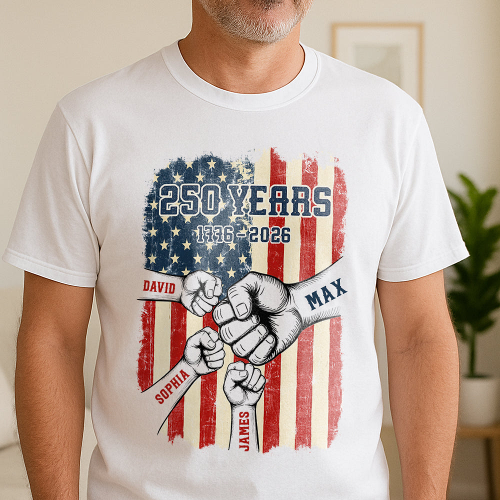 Custom Name 250th Anniversary 1776¨C2026 American Flag White T-Shirt, Patriotic USA Shirt TH10 169209