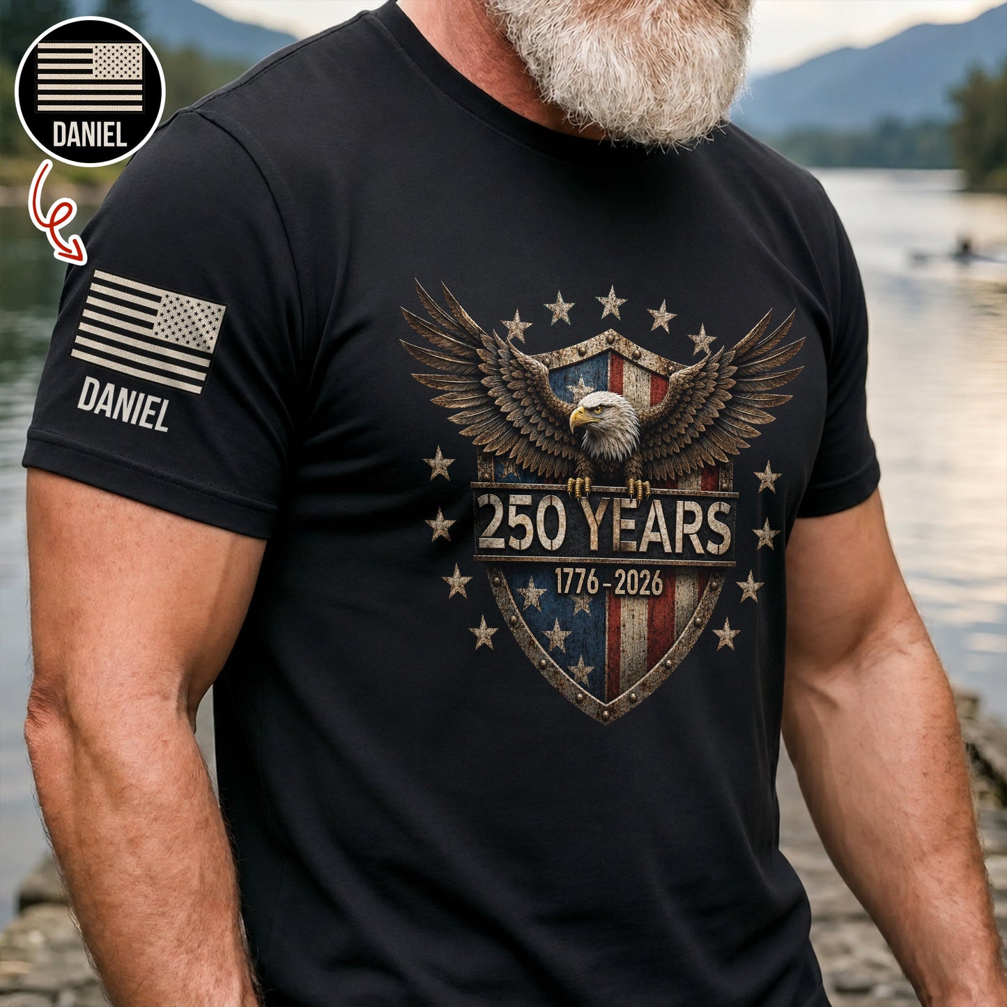 USA 250th Anniversary Eagle 250 Years 1776-2026 Short Sleeve Print Shirt LM32 669351
