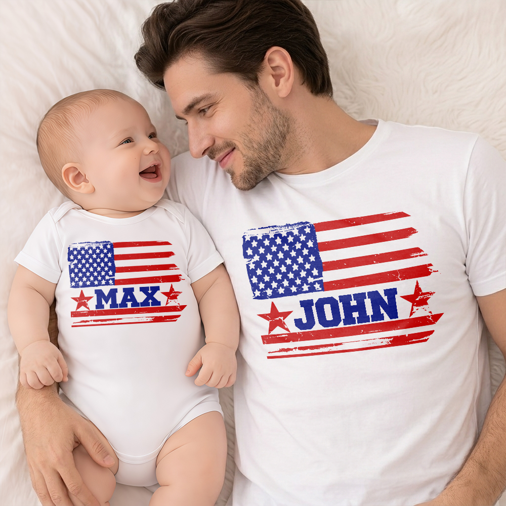 Custom Name Dad With Kid American Flag 1776 USA Matching Shirt Father's Day Gift LM32 899987