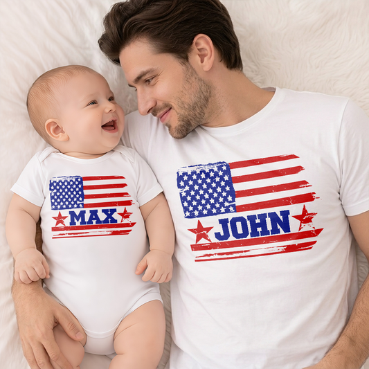Custom Name Dad With Kid American Flag 1776 USA Matching Shirt Father's Day Gift LM32 899987