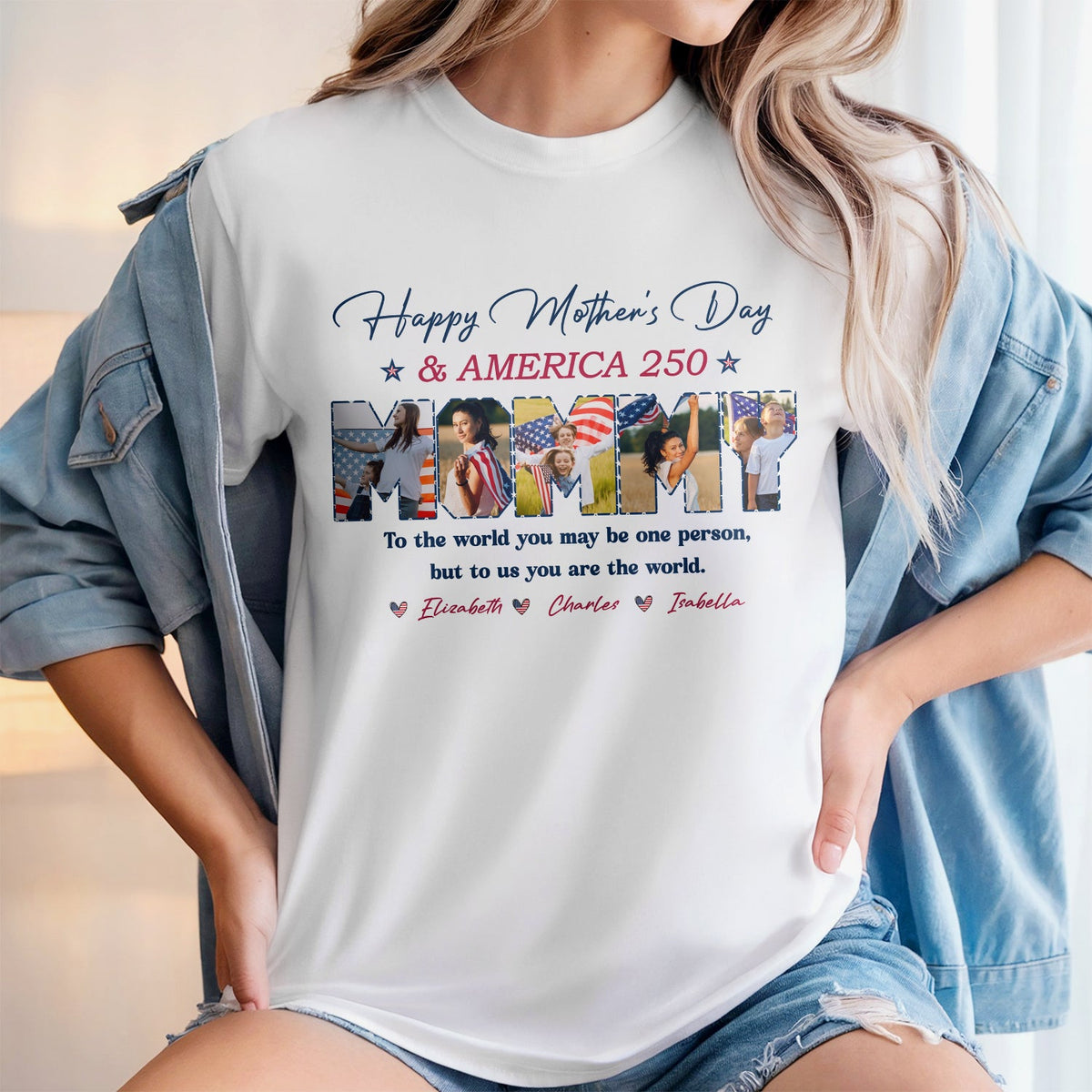 Custom Photo Happy Mother's Day & 250 Years Of America To My World Bright Shirt HO82 902132