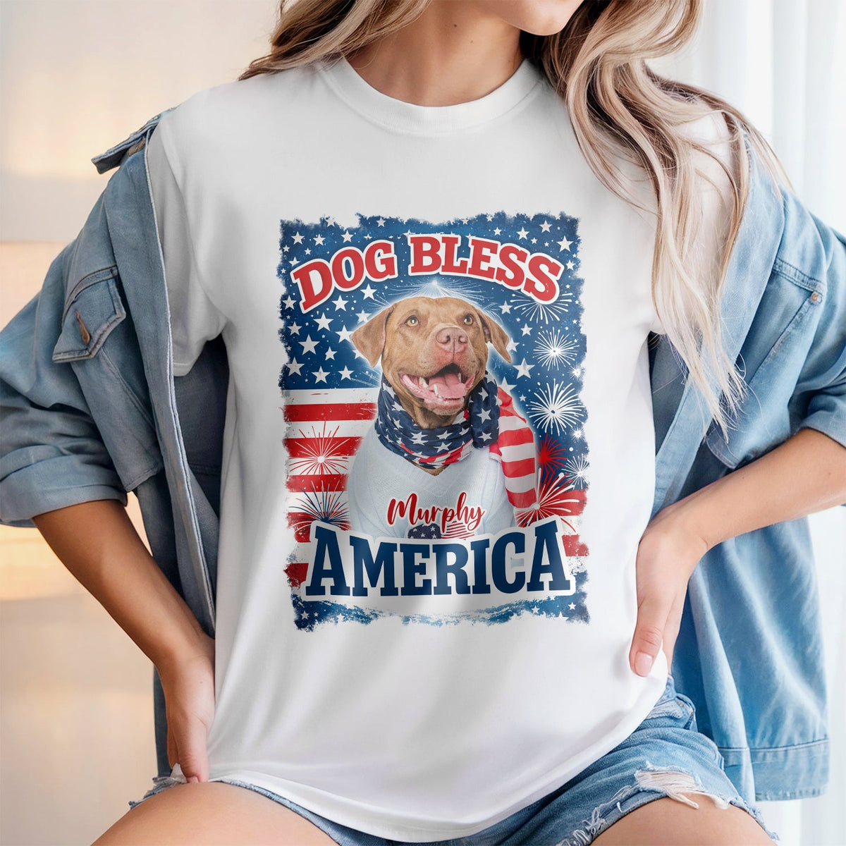Custom Photo Dog Bless America White Shirt For Dog Lover TH10 898577