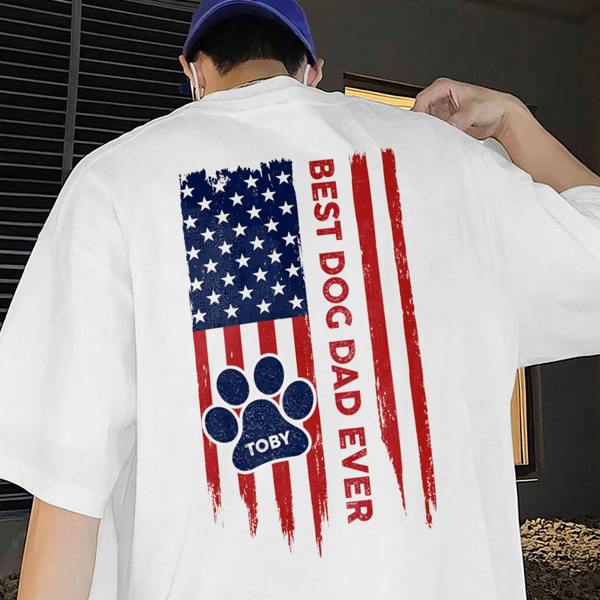 Custom Name Best Dog Dad, Dog Mom Ever American Flag Back Bright Shirt TH10 169833