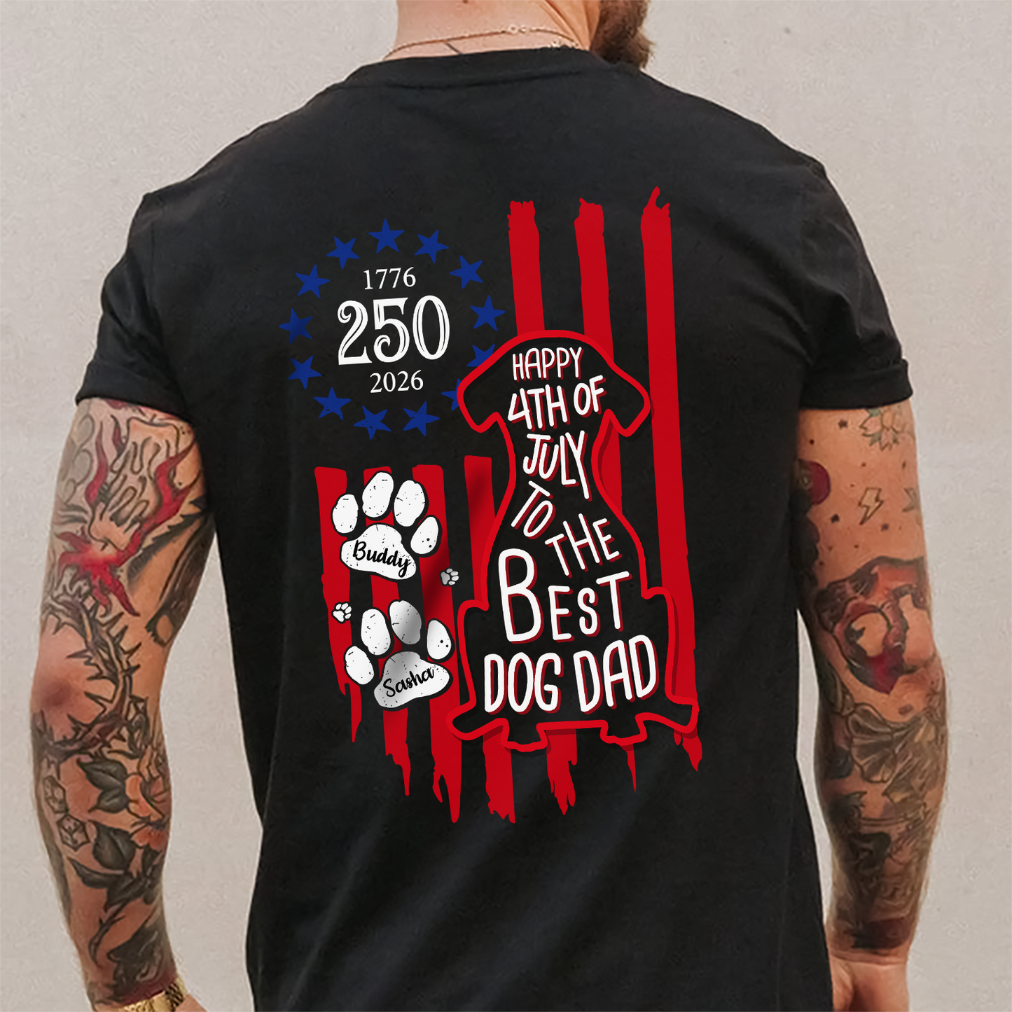 Custom Name Happy 250th Birthday To Best Dog Dad Dog Mom America Flag Back Dog Shirt CH07 911890