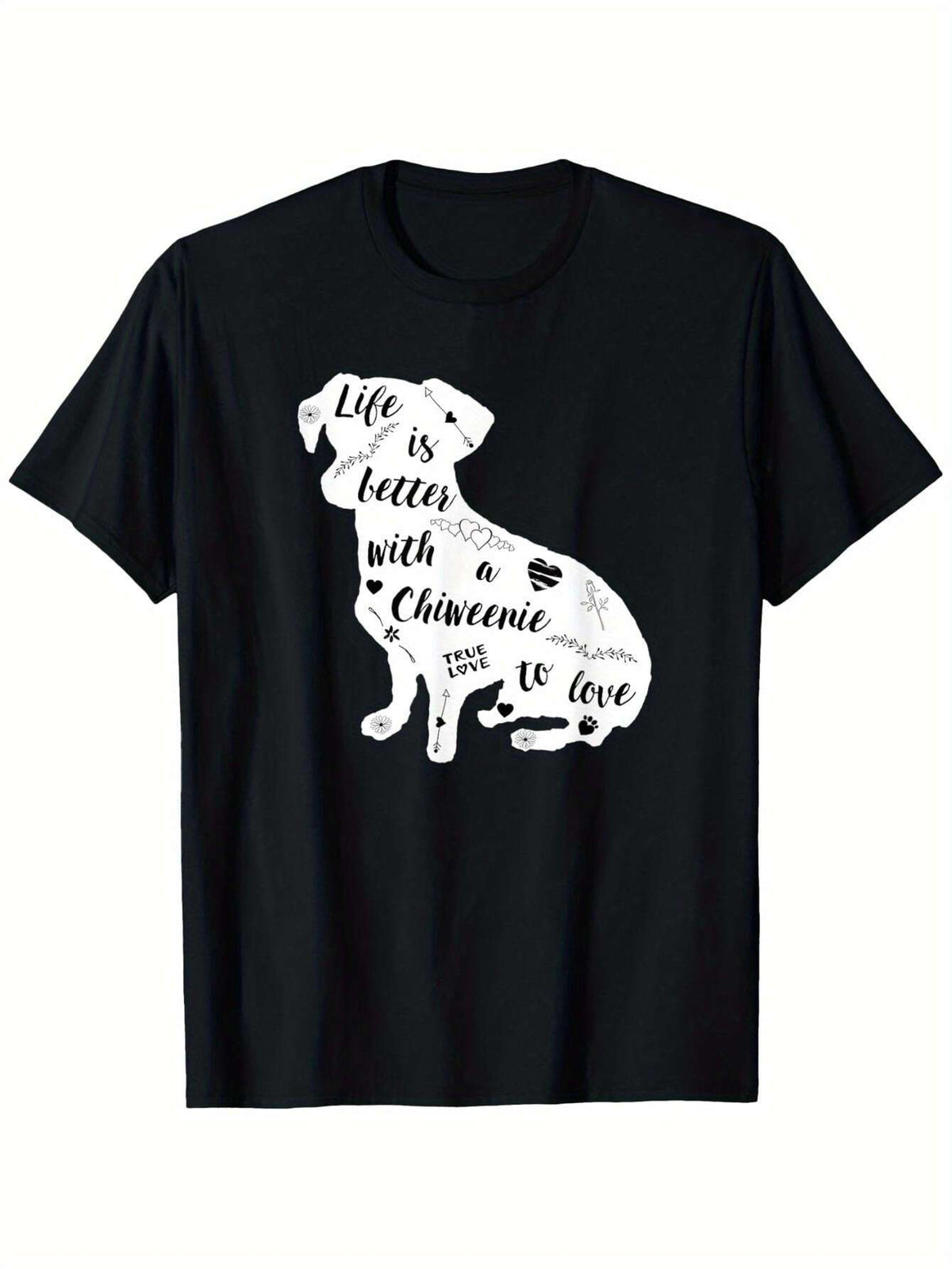 PLUS SIZE Chiweenie 衣服设计，适合 Chiweenie 狗爱好者 T 恤，100% 棉，单面印刷，黑色短袖 T 恤，圣诞节和新年 2025 礼物，适合家庭和朋友，S-XXXL，1 件，面料重 180G