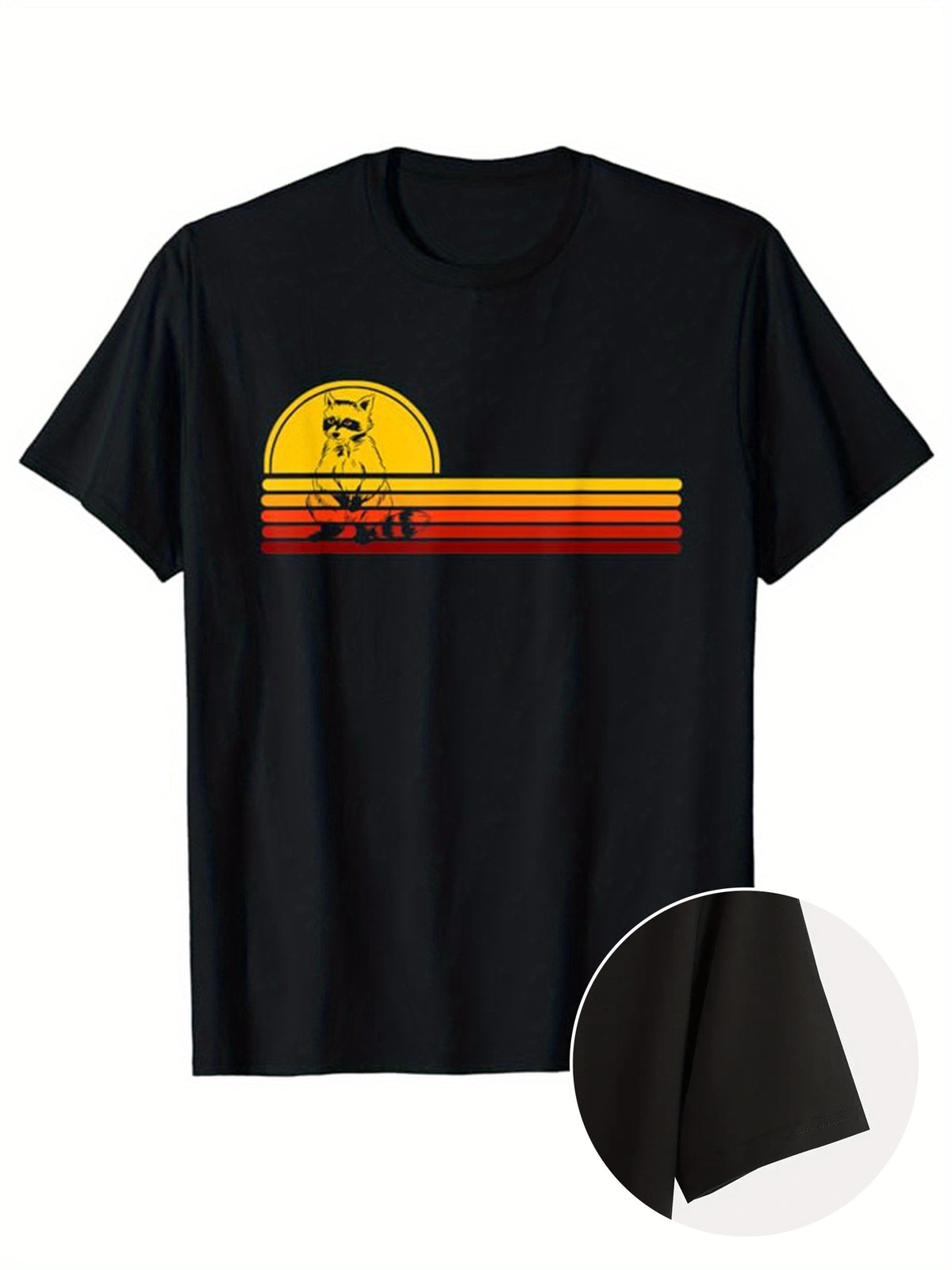 Reccoon Printed, Men's Cotton Graphic T-shirt, Casual Short Sleeve Crew Neck Gamer T-shirt, Men's Tee For Outdoor