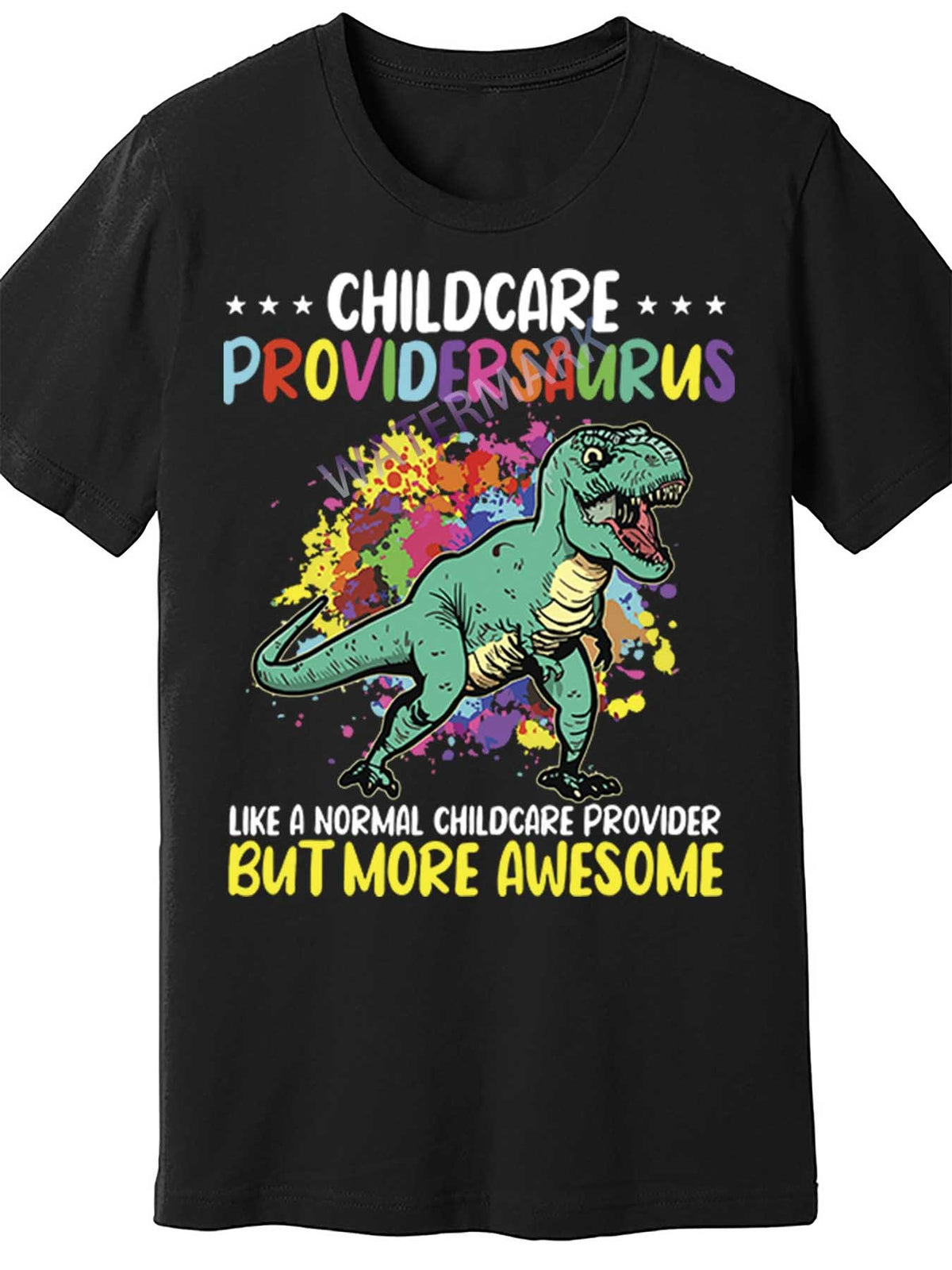 Men's Funny Childcare Providersaurus Graphic T-Shirt - Black, Short Sleeve, 100% Cotton, Casual Fit, Machine Washable, Perfect for Daycare Teachers & Childcare Providers