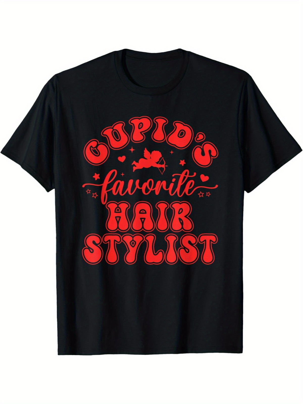 Cupid'S Favorite Hair Stylist Funny Valentine'S Day Quotes Retro Trendy Printed T-shirt, Men'S Casual and Comfortable T-shirt Summer, Men'S Short-sleeved Top for Everyday Activities Birthday Gift Valentine'S Day Gift to Men