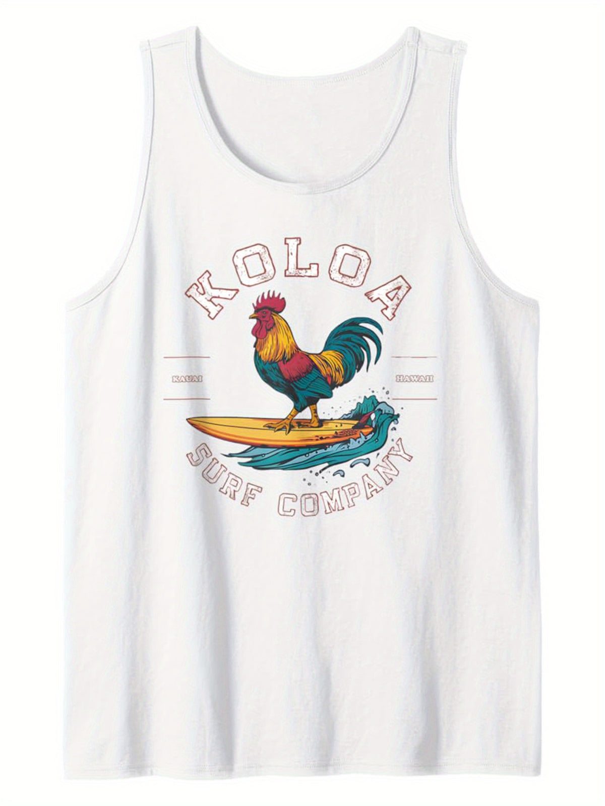 Men's 100% Cotton Sleeveless Tank Top with Koloa Surf Company Graphic Print, Relaxed Fit Casual Summer Shirt for Beach Outings and Outdoor Activities, Casual Vest | Playful Graphic Print | Glossy Fabric