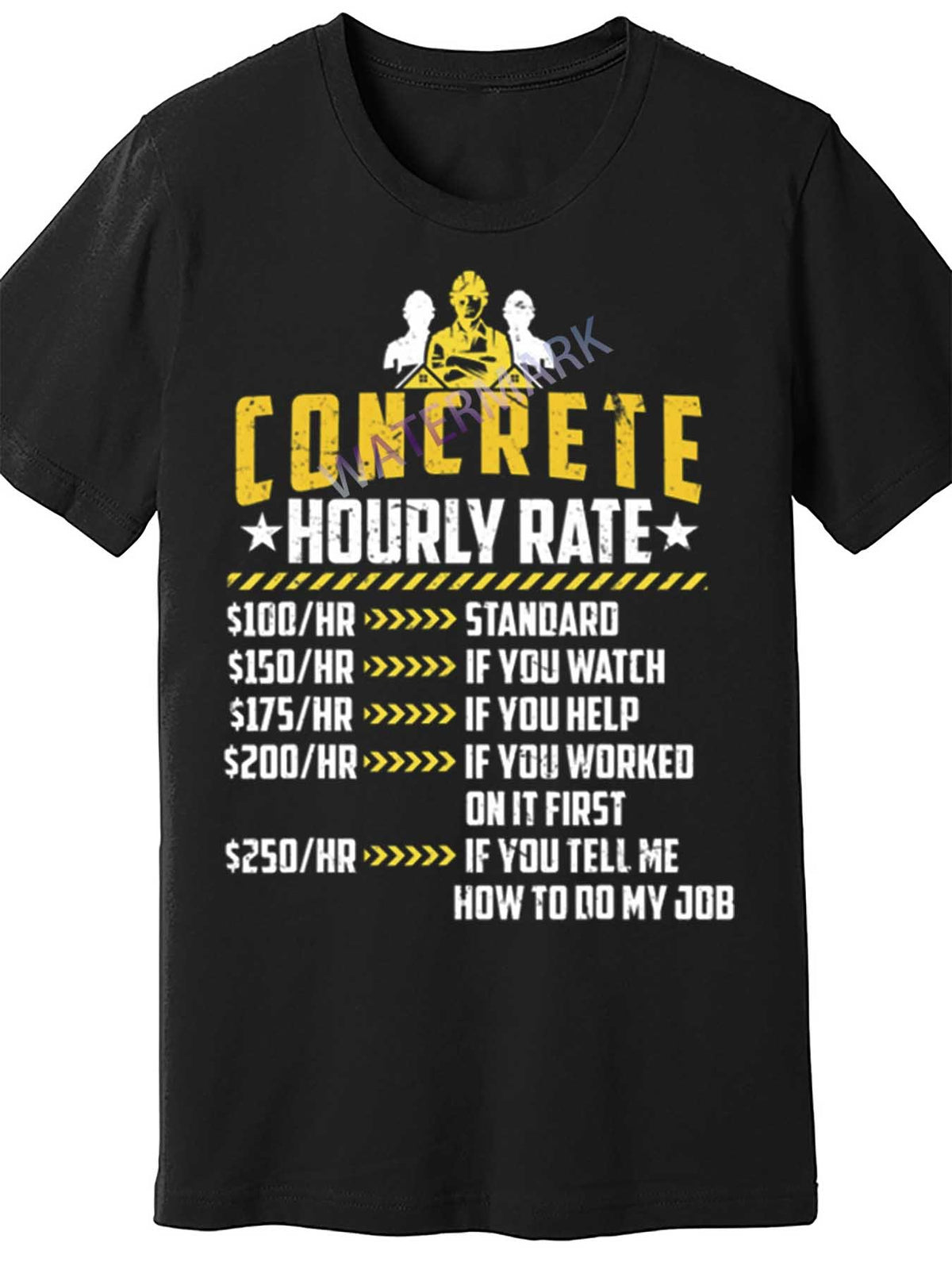 Funny Concrete Mason Finisher Men's T-Shirt - " concrete Hourly Rate " Graphic, Black Short Sleeve, 100% Cotton, Casual Fit, Machine Washable, Humorous Work-Related Design
