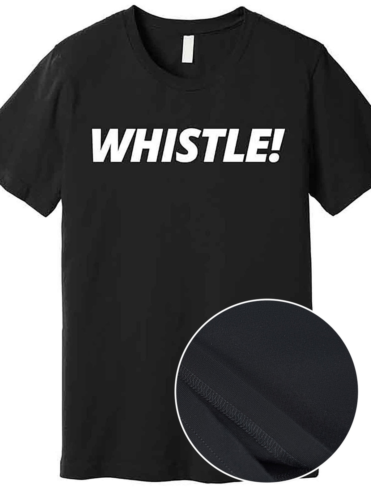 Men's Casual Crew Neck T-Shirt with "Whistle" Applique - 100% Cotton, Medium Stretch, Solid Color, Regular Fit, Woven Fabric, 180gsm - Funny Graphic Tee for Casual Attire