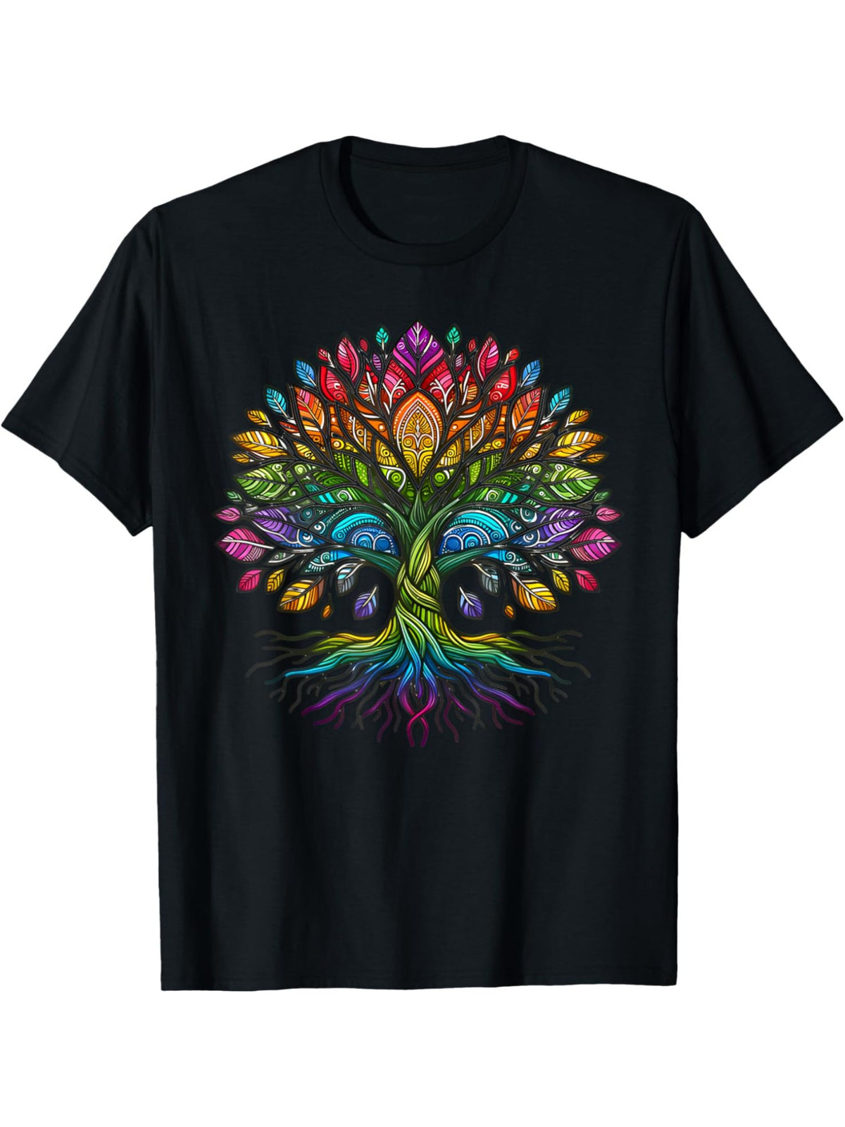 1pc Men's Tree of Life Rainbow Print T-Shirt - 100% Cotton Crew Neck Casual Tee, Knit Fabric Short Sleeve Top for Summer, Regular Fit Graphic Shirt for Casual Attire