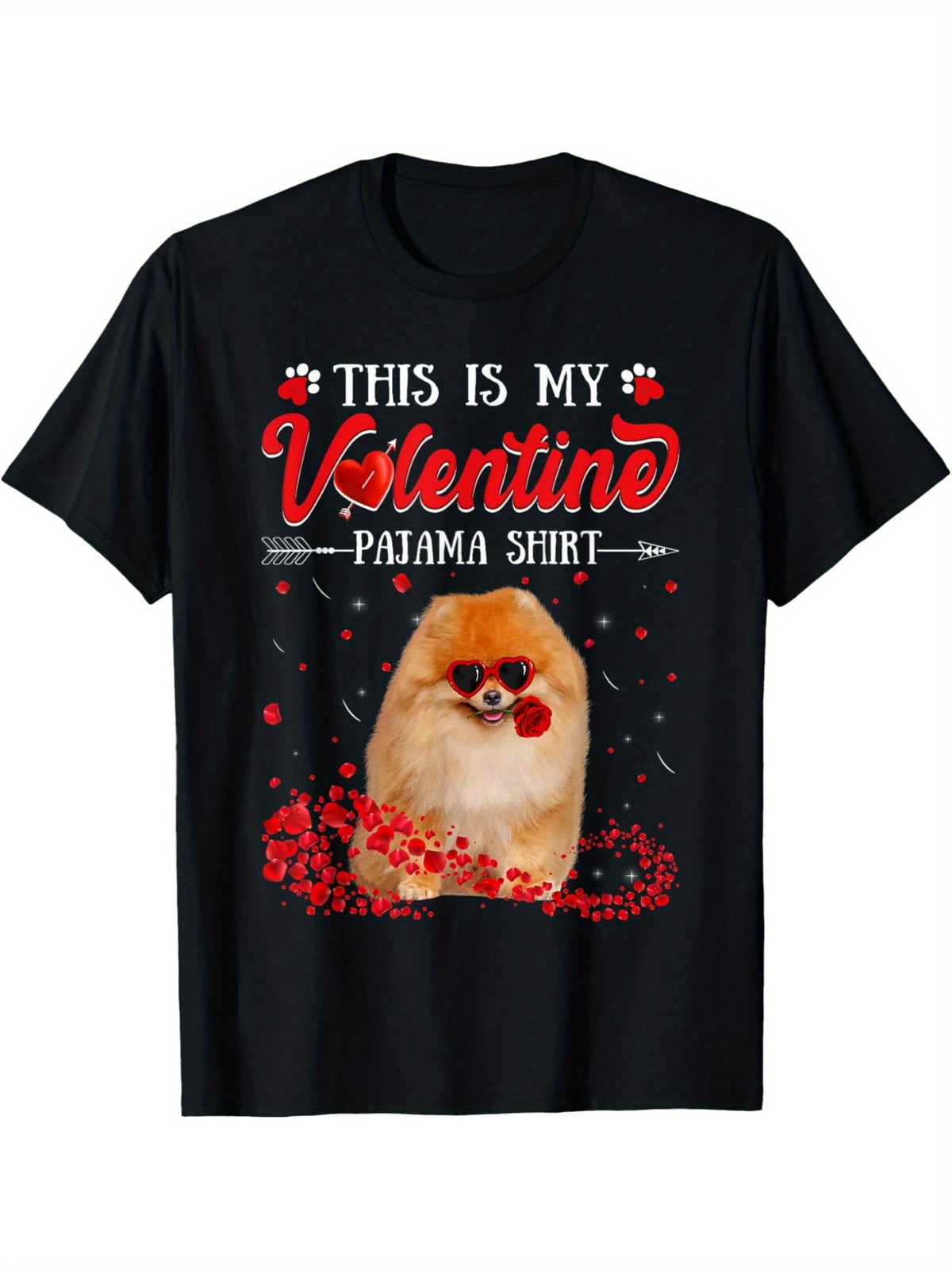 Happy Valentines Day Cute Pomeranian is My Valentine Retro Trendy Printed T-shirt, Men'S Casual and Comfortable T-shirt Summer, Men'S Short-sleeved Top for Everyday Activities Birthday Gift to Men