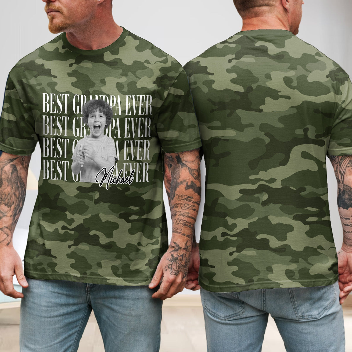 Personalized Photo Best Dad Mom Ever Camo Pattern, Family 3D Shirt Gift For Husband, Dad, Grandpa HA75 921472