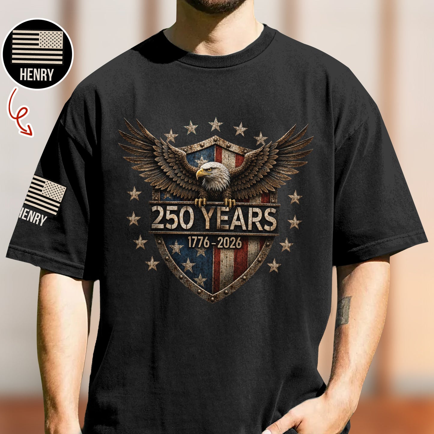USA 250th Anniversary Eagle 250 Years 1776-2026 Short Sleeve Print Shirt LM32 669351