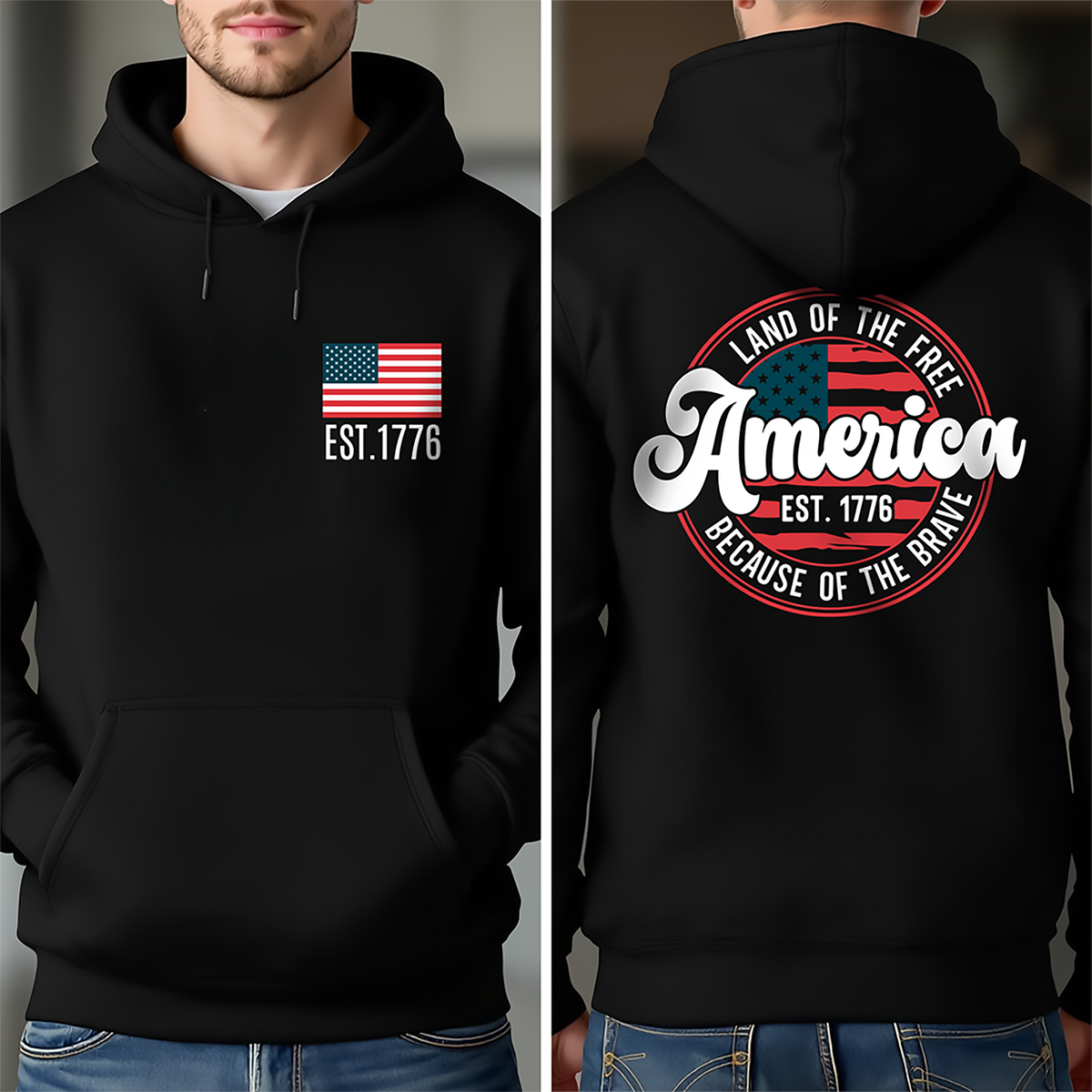 America Est. 1776 Land Of The Free Because Of The Brave Front & Back Dark Shirt LM32 669239