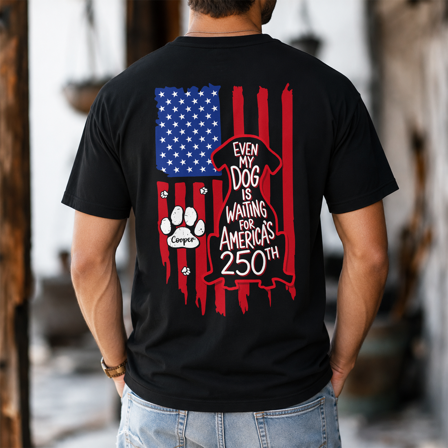 Personalized Even My Dog Is Waiting For America's 250th With US Flag Back Comfort Shirt - Gift For Dog Lovers HO82 902866