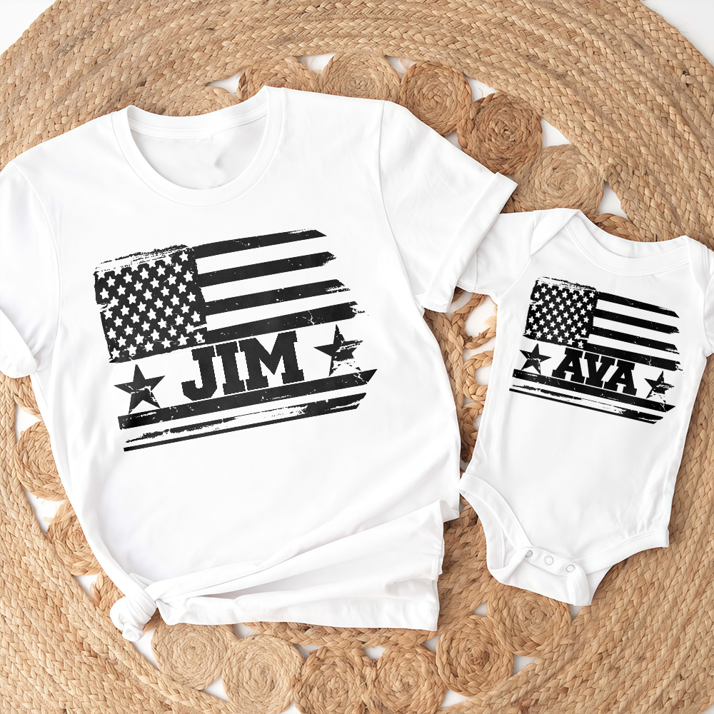 Custom Name Dad With Kid American Flag 1776 USA Matching Shirt Father's Day Gift LM32 899987