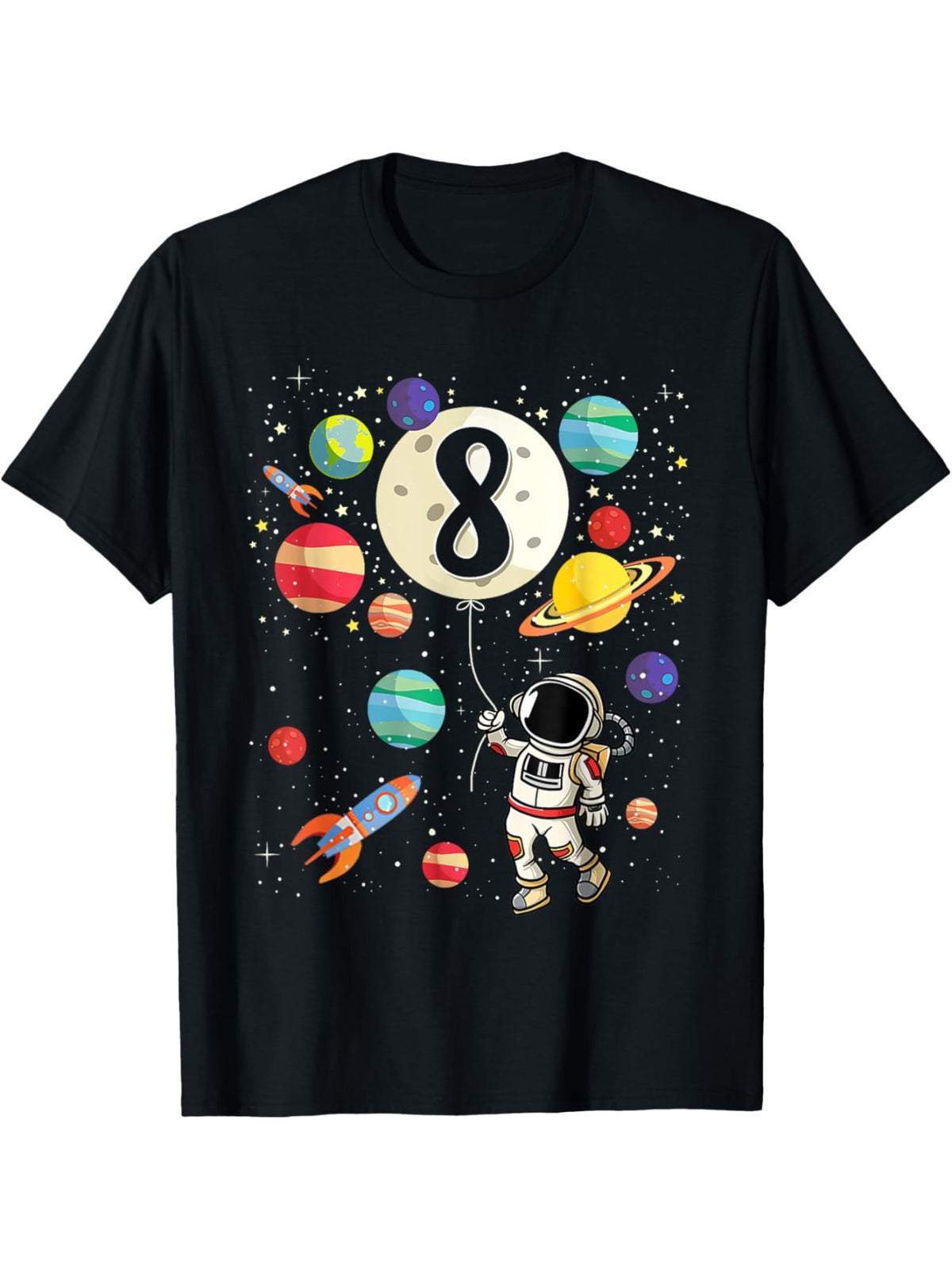 1pc EWH 180g Pure Cotton T-Shirt, Astronaut Space Theme, 8th Birthday Casual Crew Neck, Loose Fit with Slight Stretch, Printed Graphic Tee for Adults