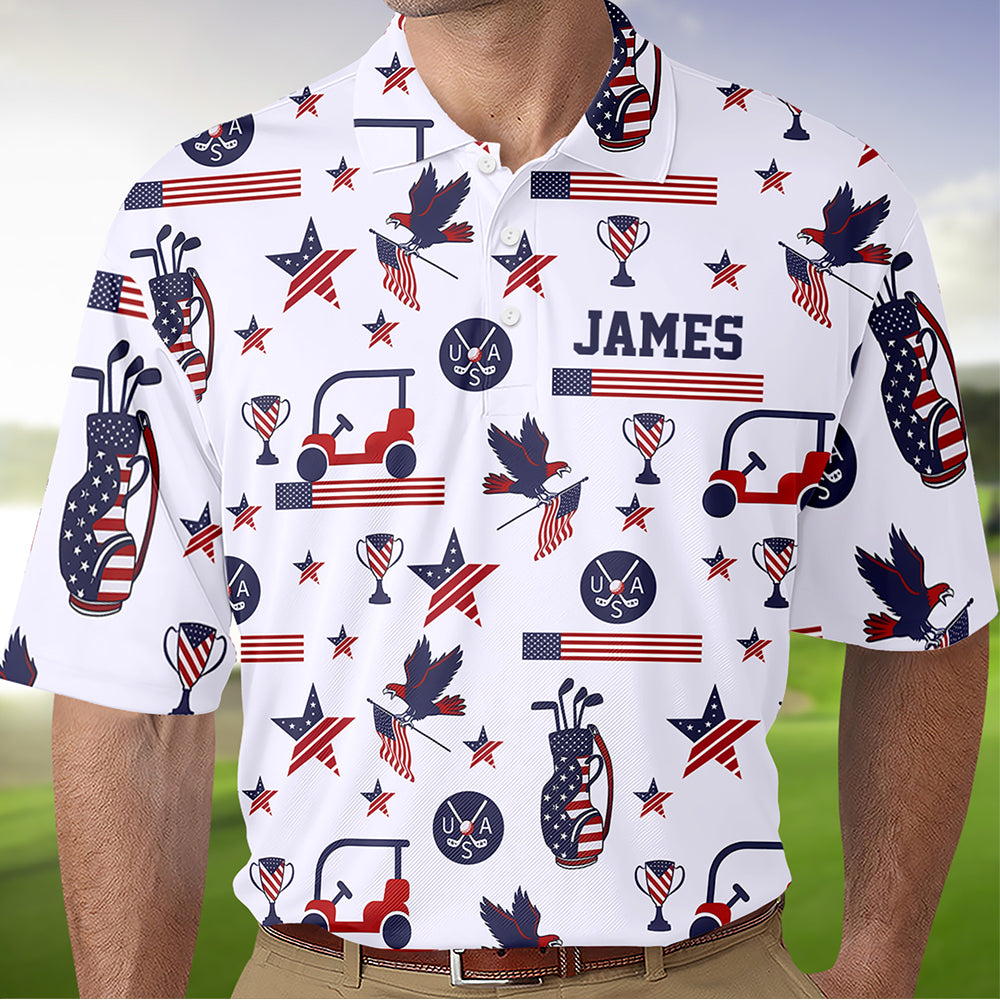 Custom Name Personalized Golf Ball Pattern America Flag Patriotic Polo Shirt HA75 898710
