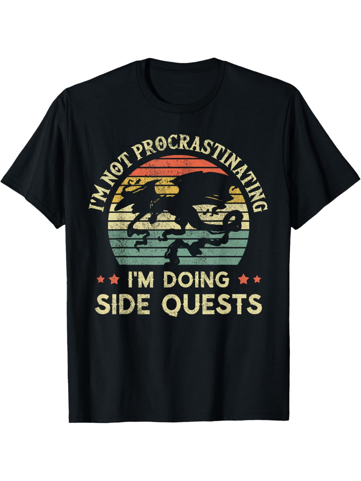 I'm Not Procrastinating I'm Doing Side Quests Retro Trendy Printed T-shirt, Men's Casual and Comfortable T-shirt Summer, Men's Short-sleeved Top for Everyday Activities Birthday Gift to Men