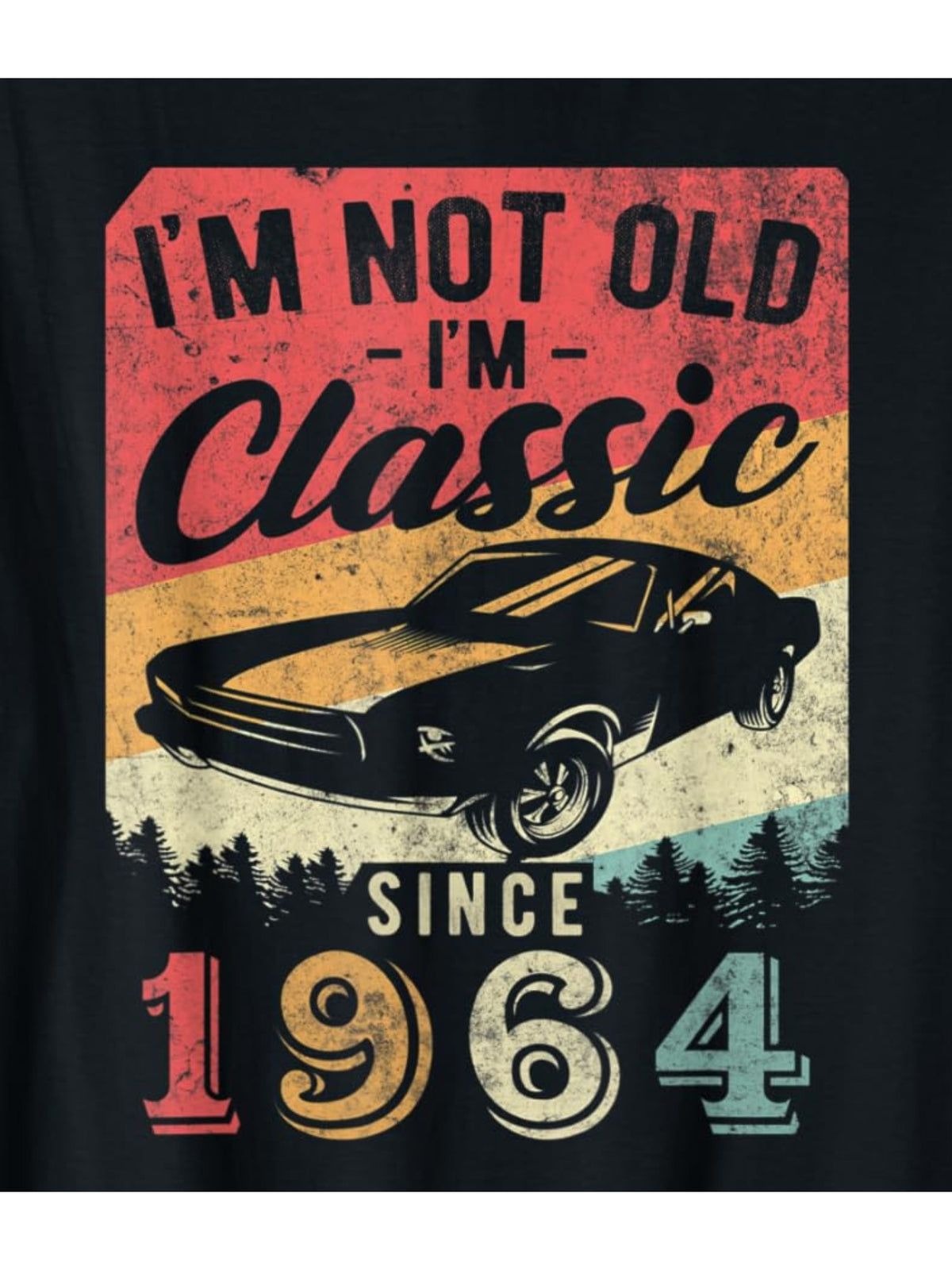 Men's "I'm Not Old I'm Classic" 1964 Vintage Graphic T-Shirt - Retro Casual Summer Tee, 100% Cotton, Short Sleeve, Round Neck, Black with Colorful Stripes & Vintage Car Design, Perfect for Casual Attire or Birthday Gift, Vintage Tshirt