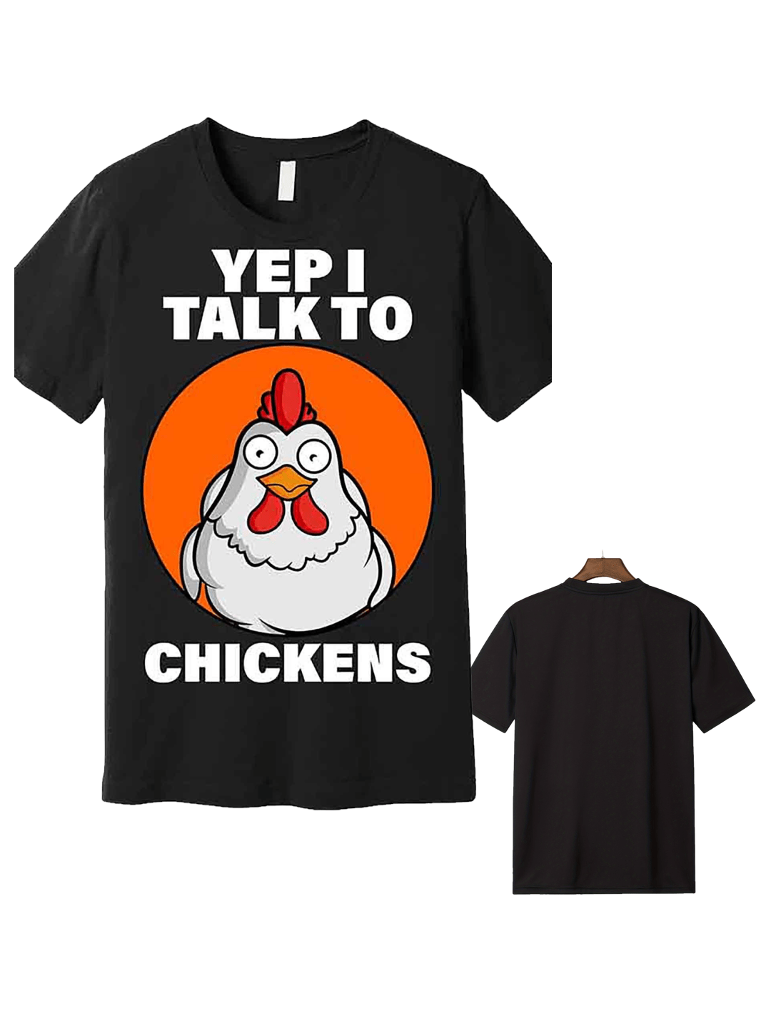 Men’s Funny "Yep I Talk to Chickens" Graphic T-Shirt - Black Cotton Short Sleeve Casual Tee with Rooster Design, Machine Washable, Regular Fit, Chicken Shirt