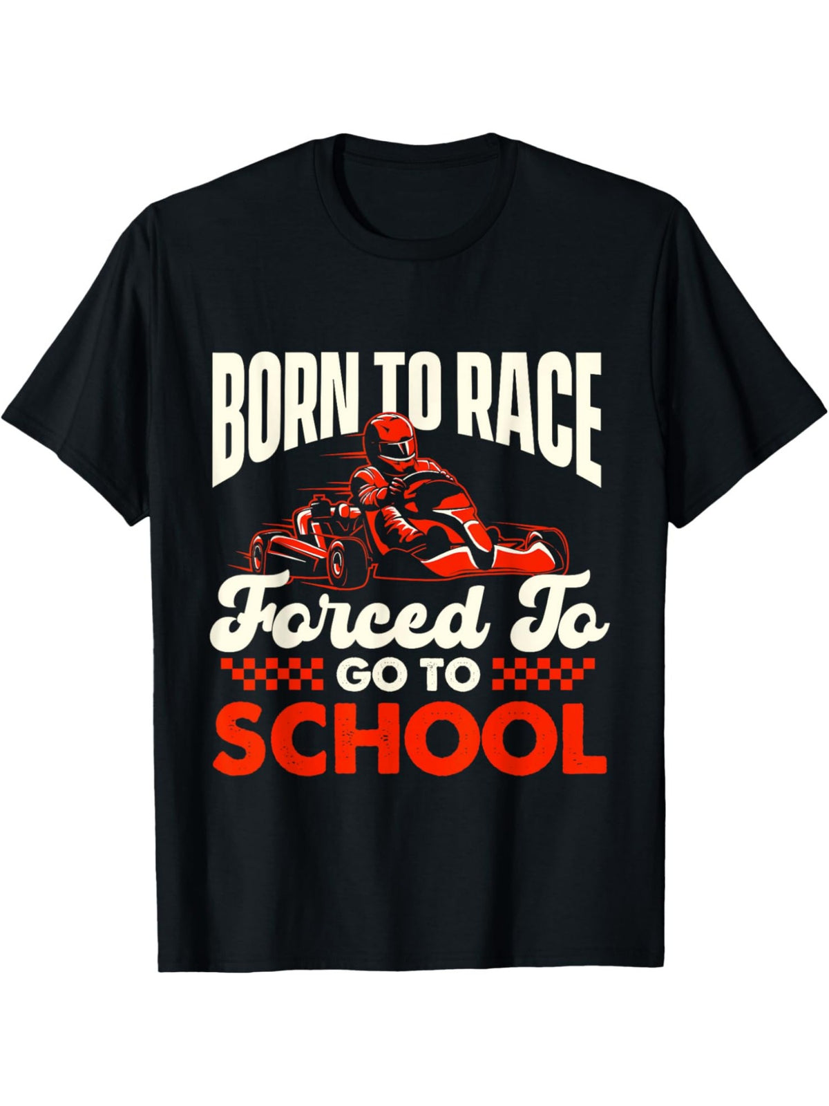 Men's "Born to Race, Forced to Go to School" Retro Graphic T-Shirt - 100% Cotton, Soft & Comfortable, Casual Short-Sleeve Tee with Racing Print - Ideal for Summer & Casual Attire - Great Gift for Men