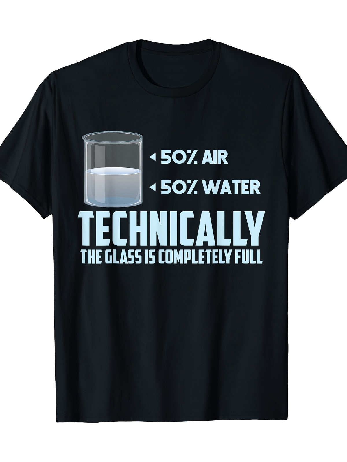 Women's Science Physics Teacher "The Glass Is Full" Graphic T-Shirt - 100% Cotton 180g Casual Short Sleeve Round Neck Tee with Humorous 50% Air 50% Water Design for Science Enthusiasts, Physics Themed Gifts