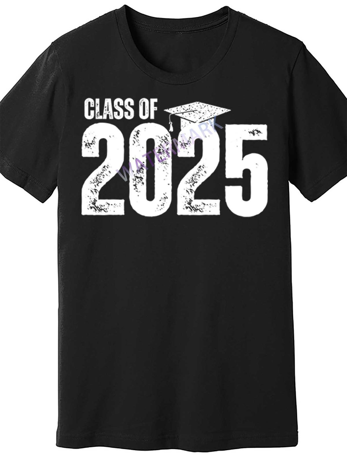 Class of 2025 Graduation T-Shirt, 100% Cotton Crew Neck Short Sleeve Tee, Casual All-Season Knit Fabric, Medium Stretch Solid Color, Regular Fit for Adults - Black