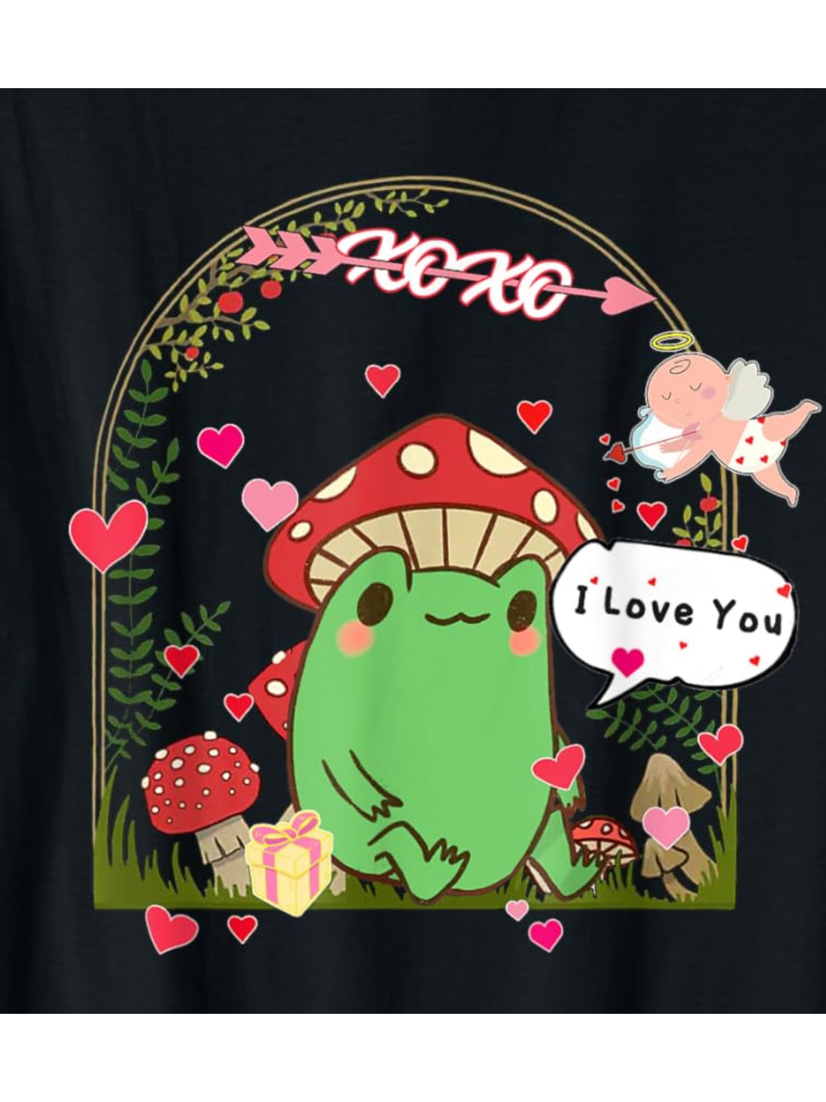 Cottagecore Frog with Mushrooms Funny Valentine'S Day Quotes Retro Trendy Printed T-shirt, Men'S Casual and Comfortable T-shirt Summer, Men'S Short-sleeved Top for Everyday Activities Birthday Gift Valentine'S Day Gift to Men