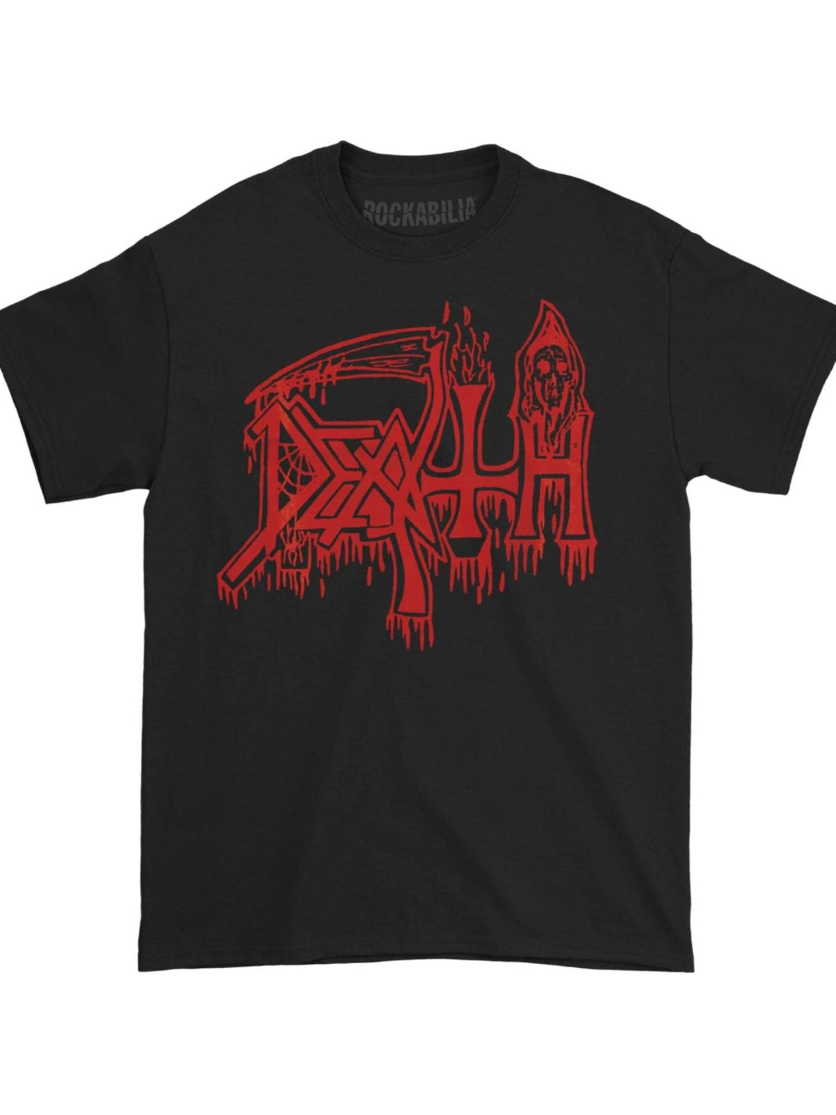[Death Logo, Cotton Tee] 1pc Classic Death Logo T-Shirt - 100% Cotton, Casual Round Neck, Geometric Pattern - All-Season Knit Tee for Men, Adult Unisex, Ideal for Running & Training, Black with Red Print