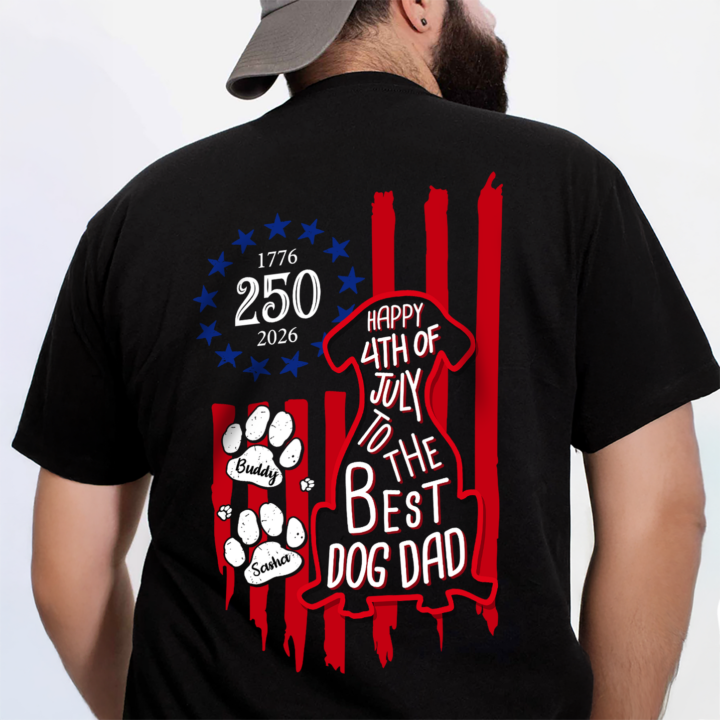 Custom Name Happy 250th Birthday To Best Dog Dad Dog Mom America Flag Back Dog Shirt CH07 911890