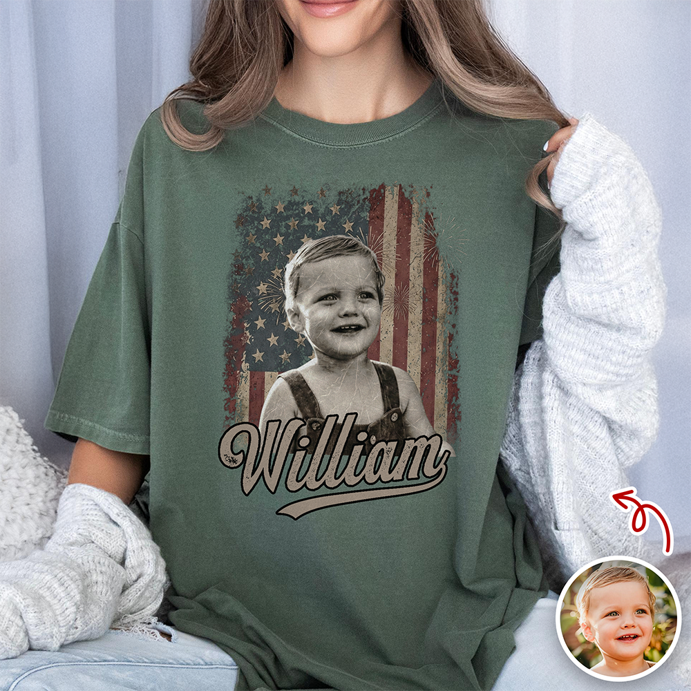 Custom Photo Kids Patriotic Vintage American Flag Comfort Shirt TH10 170245
