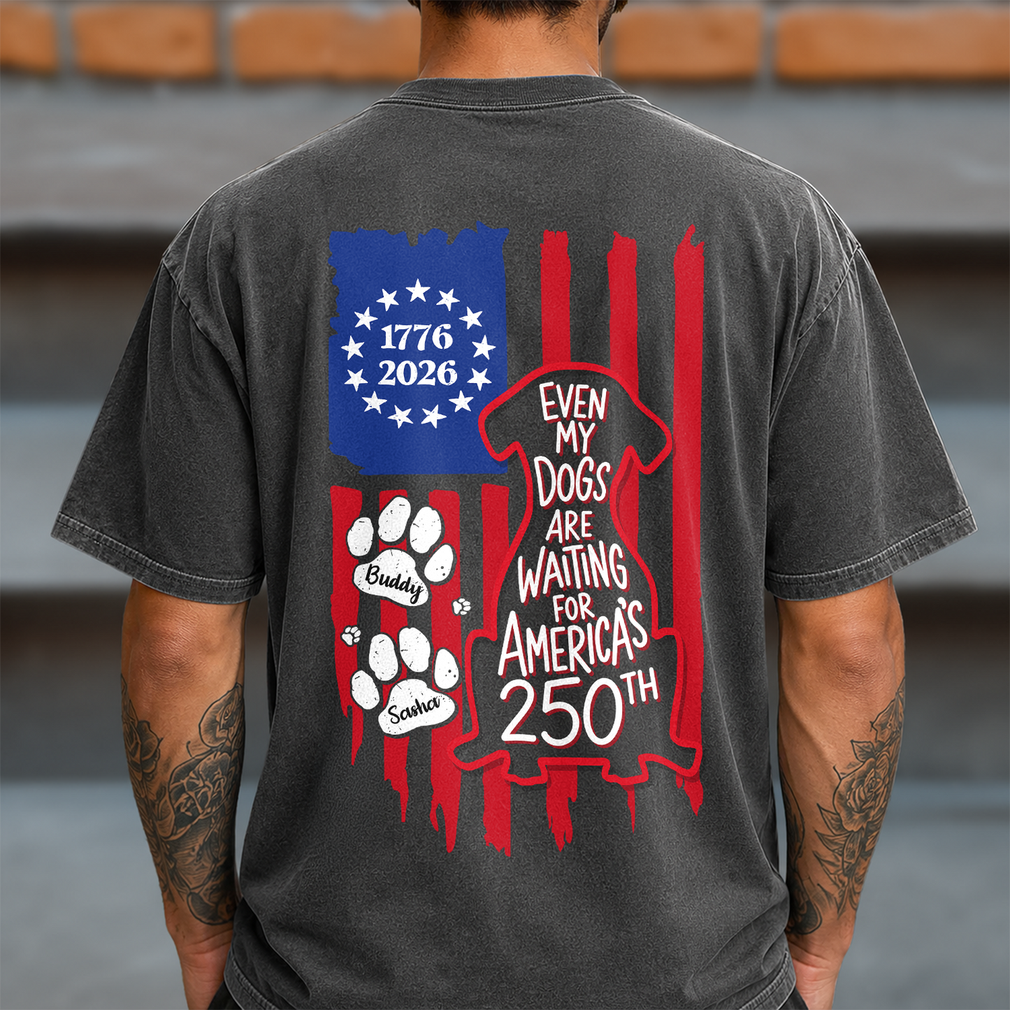 Personalized Even My Dog Is Waiting For America's 250th With US Flag Back Comfort Shirt - Gift For Dog Lovers HO82 902866