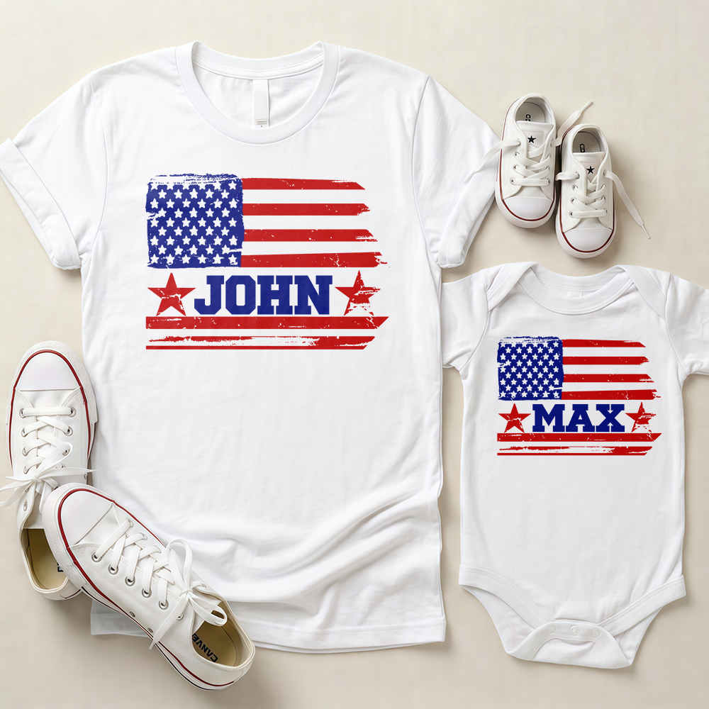 Custom Name Dad With Kid American Flag 1776 USA Matching Shirt Father's Day Gift LM32 899987