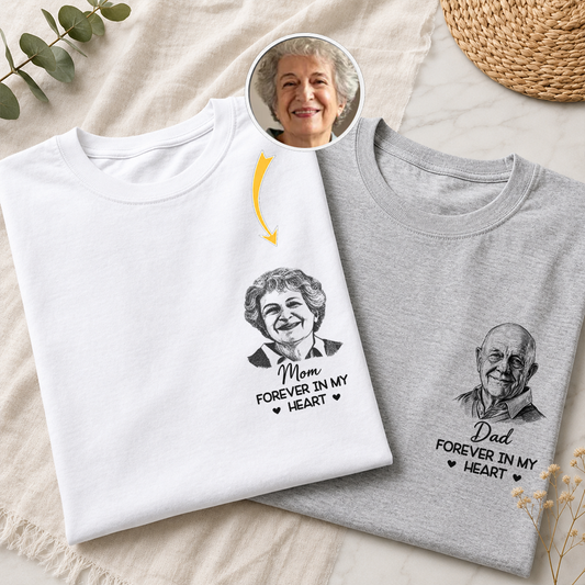 Custom Photo Forever In My Heart White Shirt - Personalized Memorial Sympathy Gifts For Loss Of Mom, Dad CH07 180098