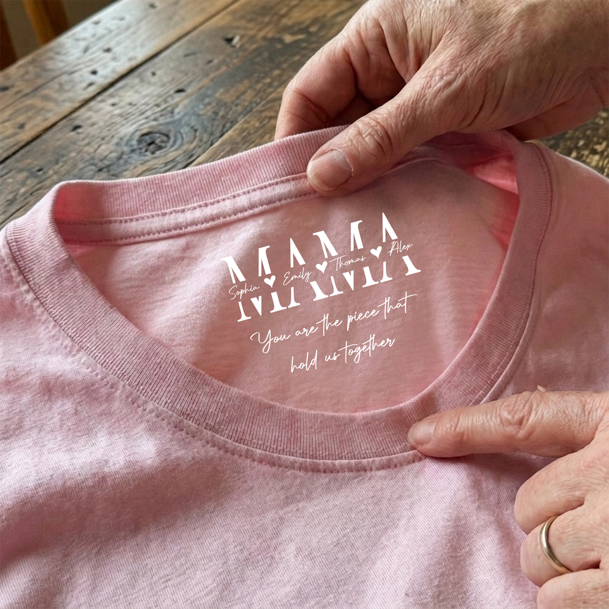 Mom, You Are The Piece That Hold Us Together Custom Kid Name  Neck Print Shirt CH07 910932