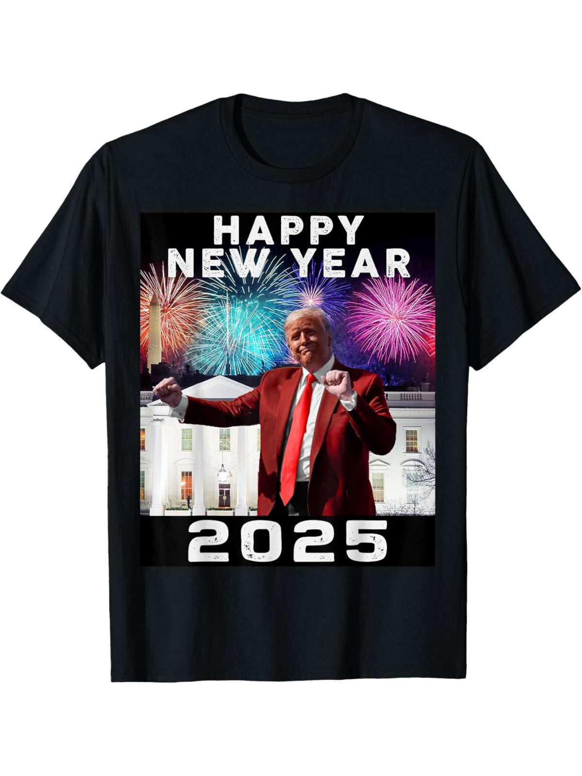 Happy New Year 2025 Funny Trump Retro Trendy Printed T-shirt, Men'S Casual and Comfortable T-shirt Summer, Men'S Short-sleeved Top for Everyday Activities Birthday Gift To Men