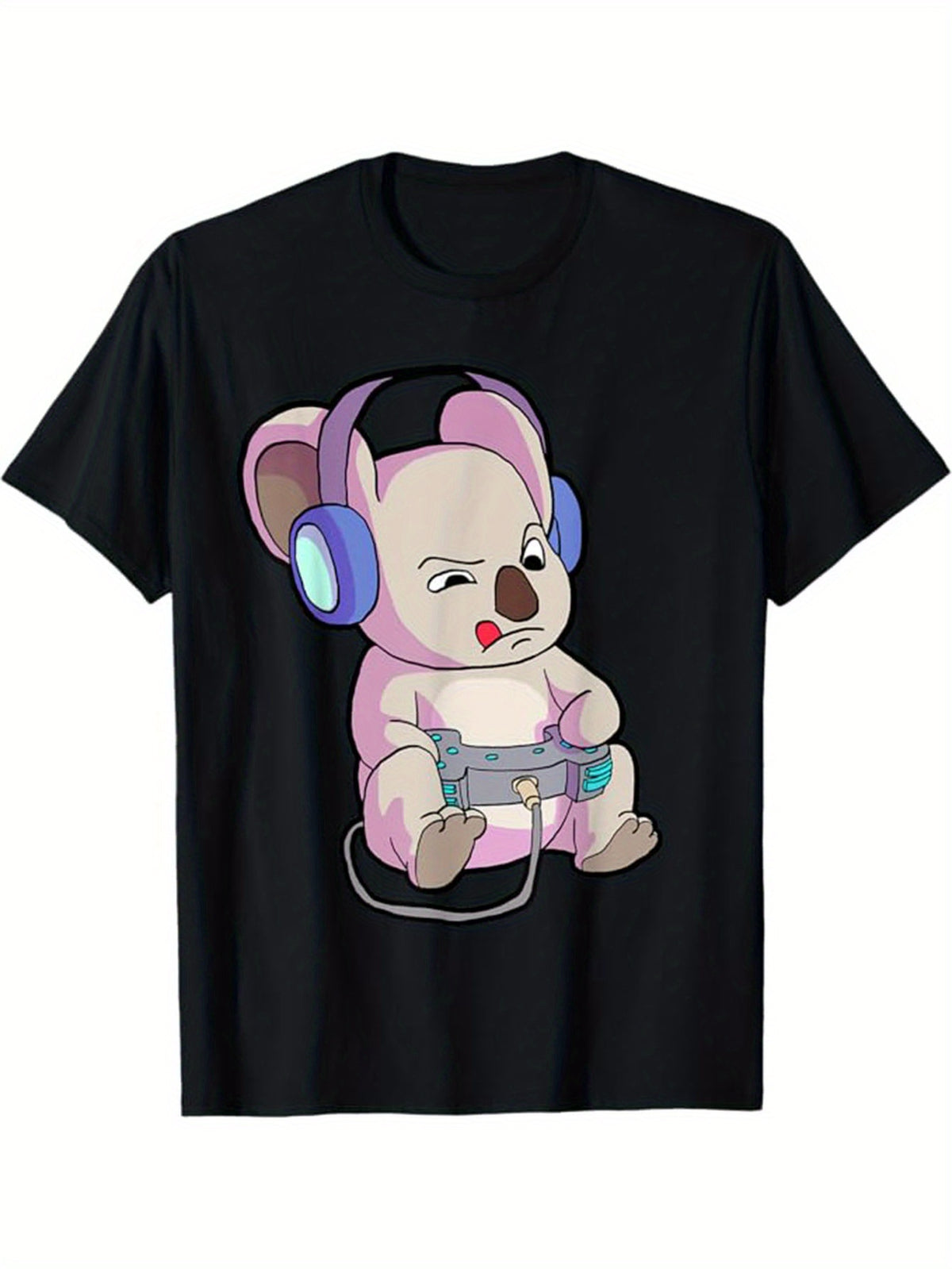 koala Printed, Men's Cotton T-shirt, Graphic Tee Men's Outdoor Clothes, Men's Clothing, Casual Short Sleeve Crew Neck T-shirt, Tops For Men, Gift For Men
