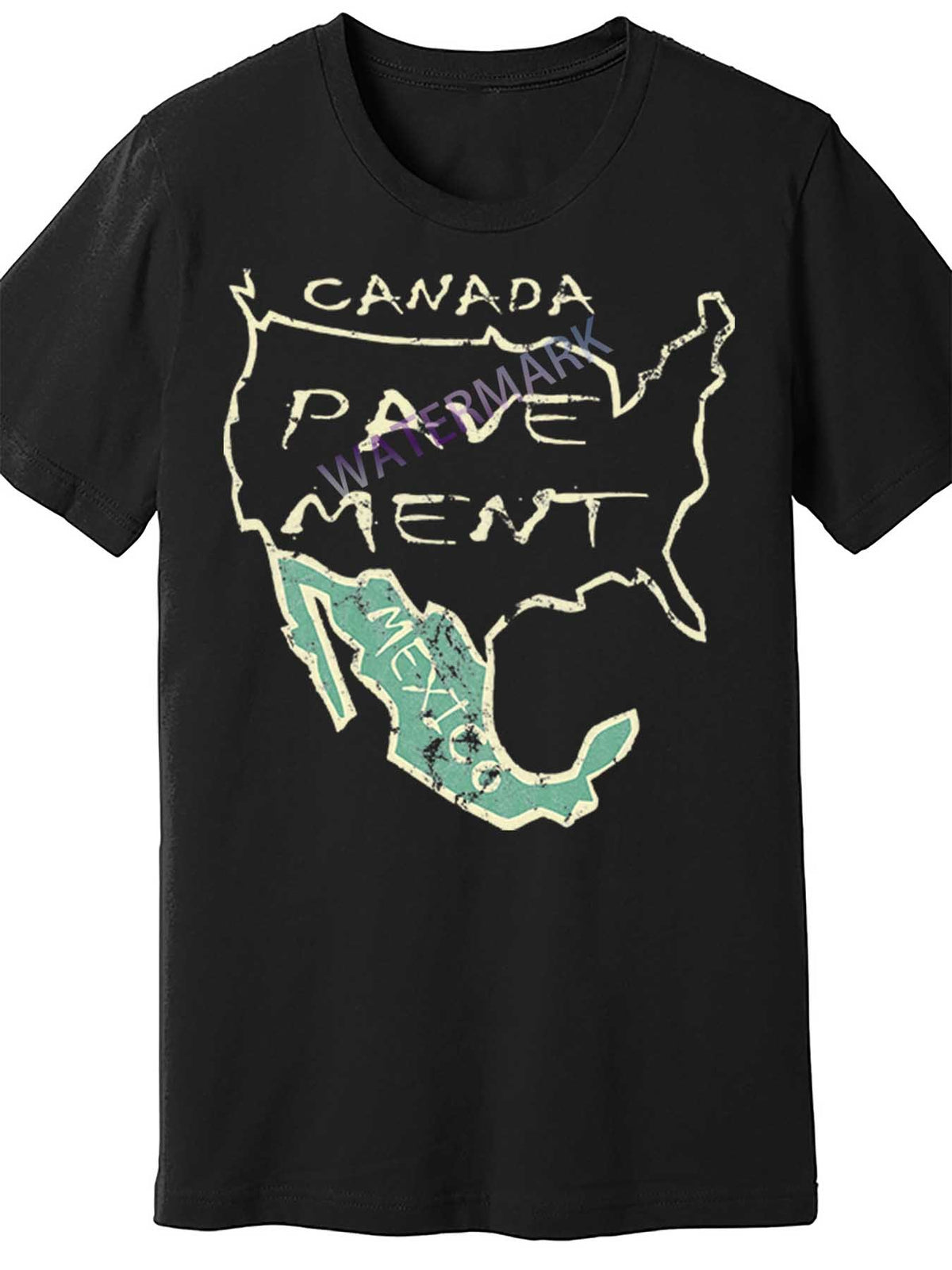 Men's Vintage Canada Pave.Ment Mexico Map T-Shirt, 100% Cotton Crew Neck Short Sleeve Tee, Casual All-Season Knit Fabric Top with Medium Stretch, Regular Fit - Black